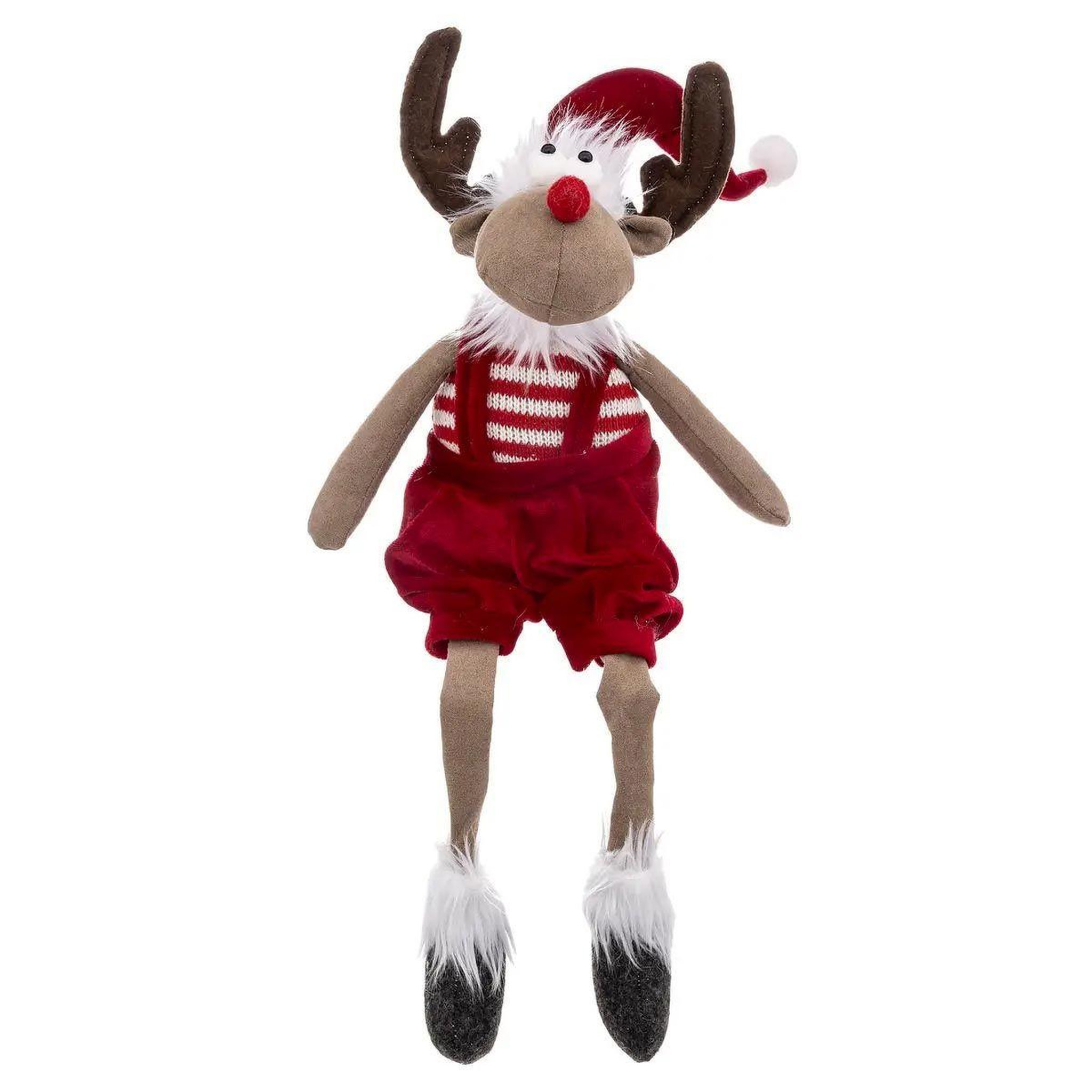 ATMOSPHERA Peluche enfant renne salopette  soir  52cm rouge
