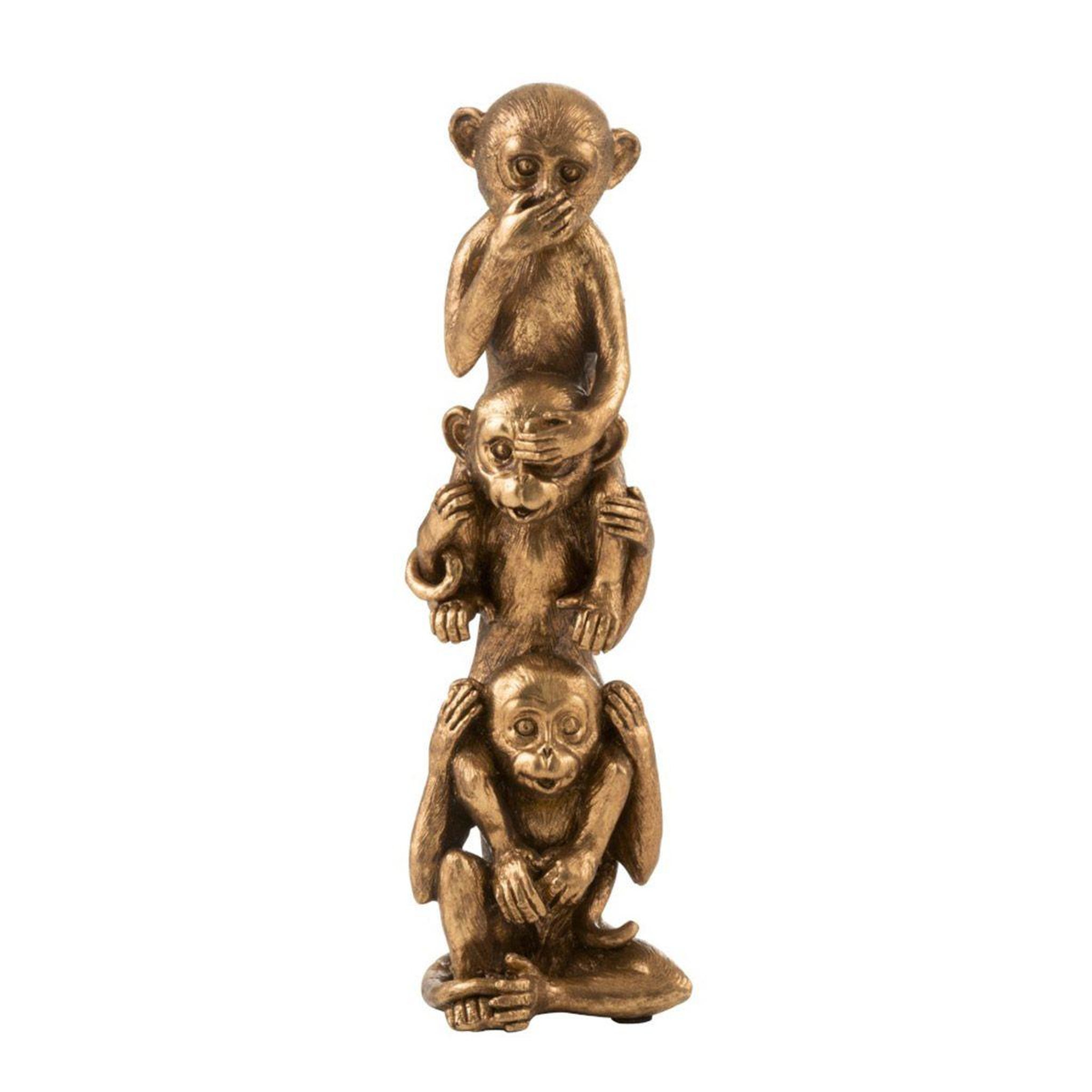 J-LINE Statue déco en résine  3 singes  32cm or