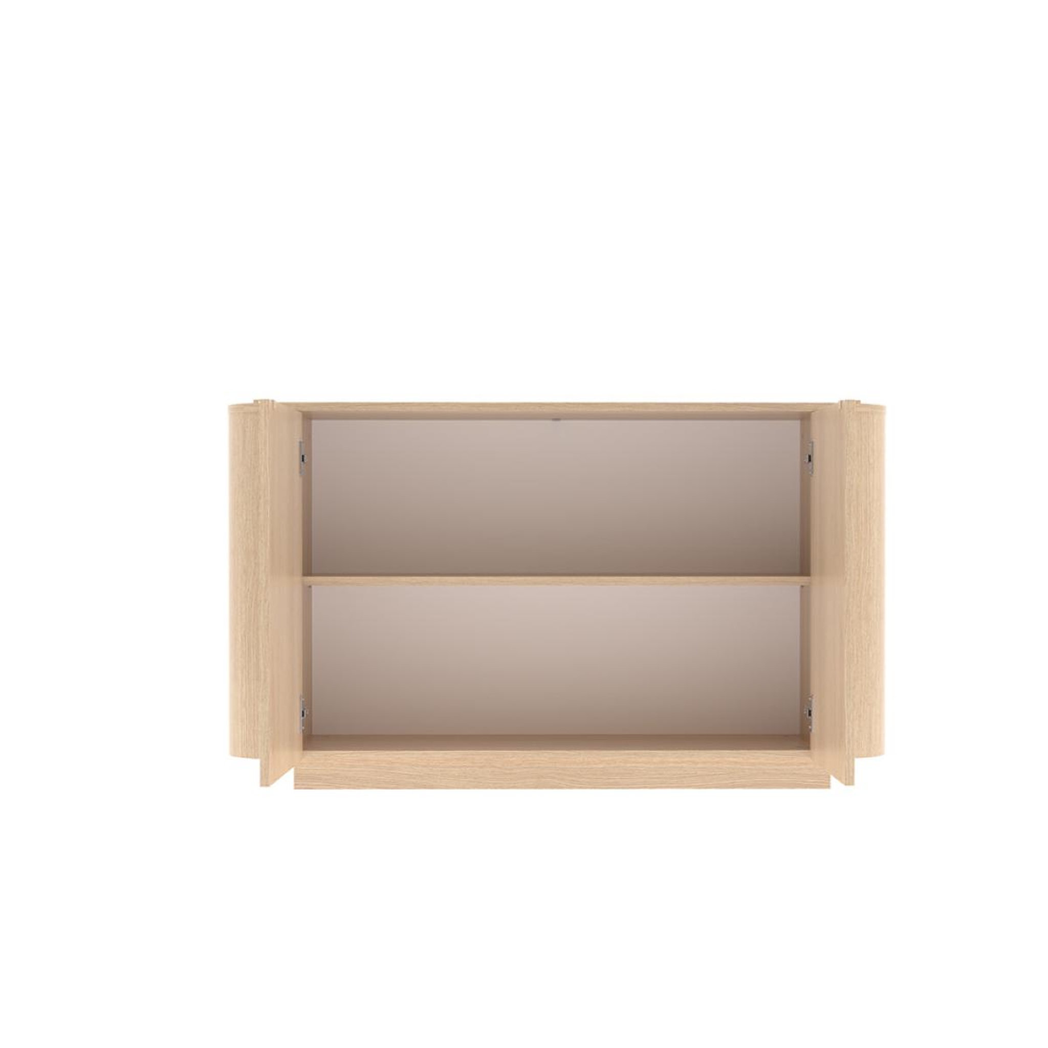 Voir la diapositive 6 : JLC KREATION Buffet bas arrondi 2 portes coloris chêne 130cm tika