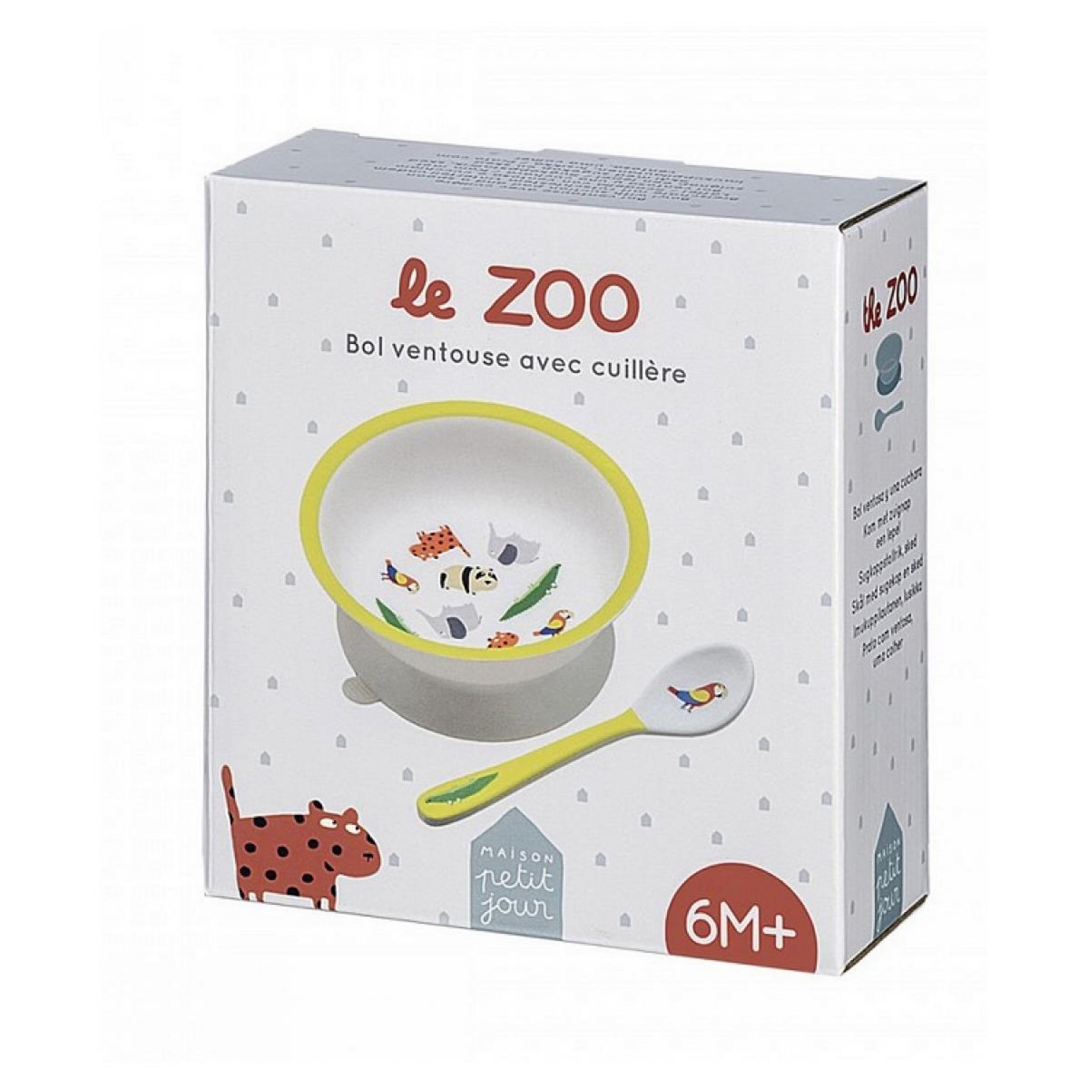 Petit Jour Bol à ventouse avec cuillère Le Zoo - Idéal pour l'apprentissage de l'autonomie alimentaire