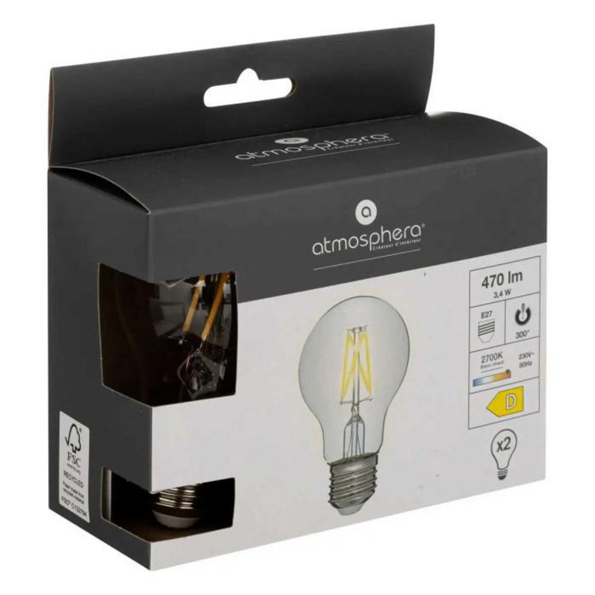 ATMOSPHERA Lot de 2 Ampoules LED  A60  10cm Transparent