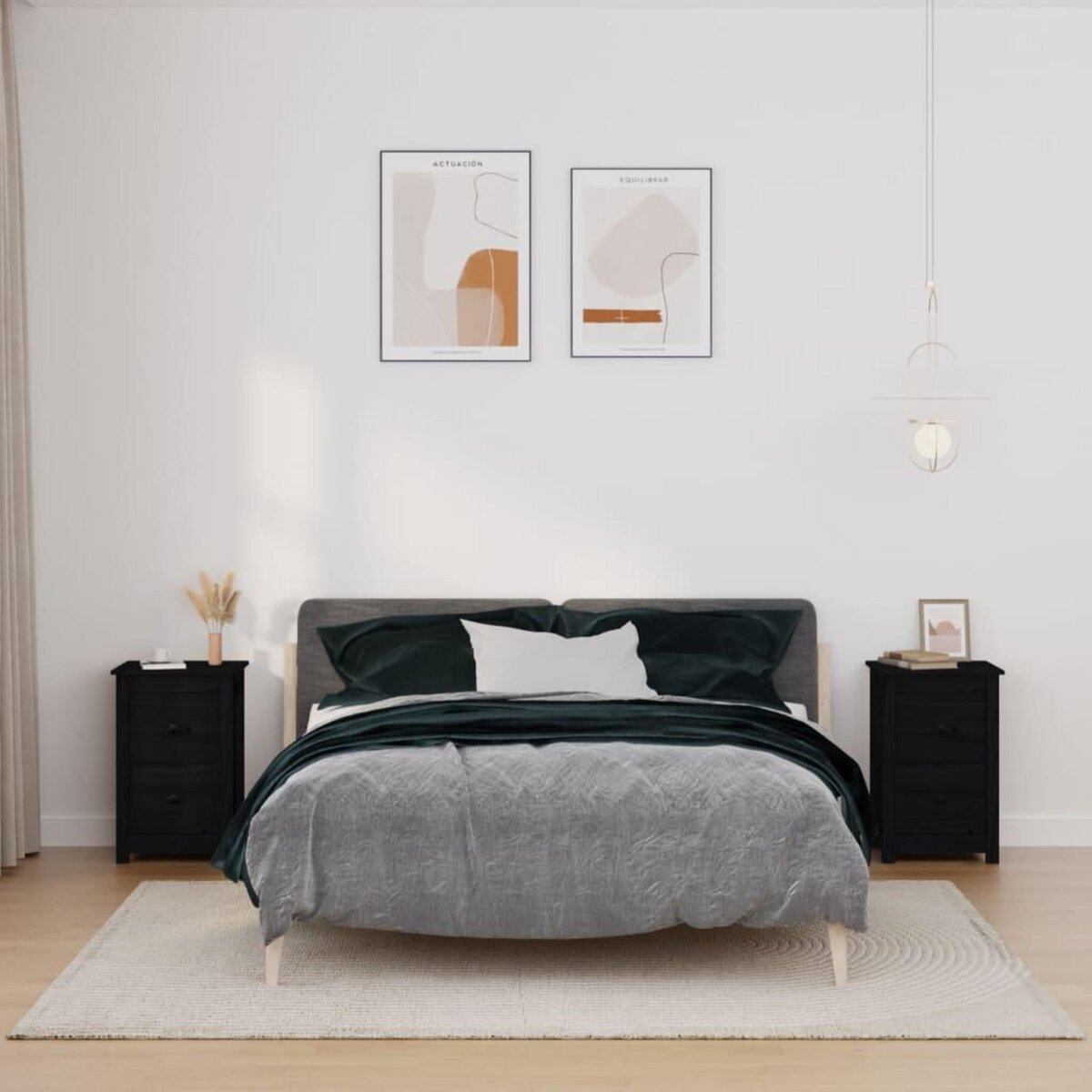 VIDAXL Tables de chevet 2 pcs Noir 40x35x61,5 cm Bois de pin massif