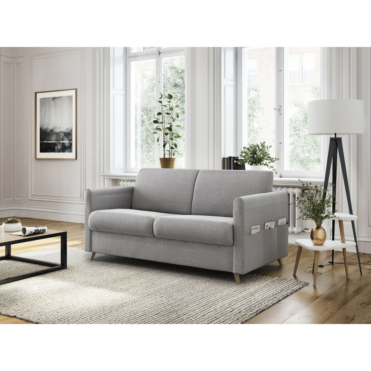 Canapé convertible  140 cm système couchage express 3 places en tissu TAMY