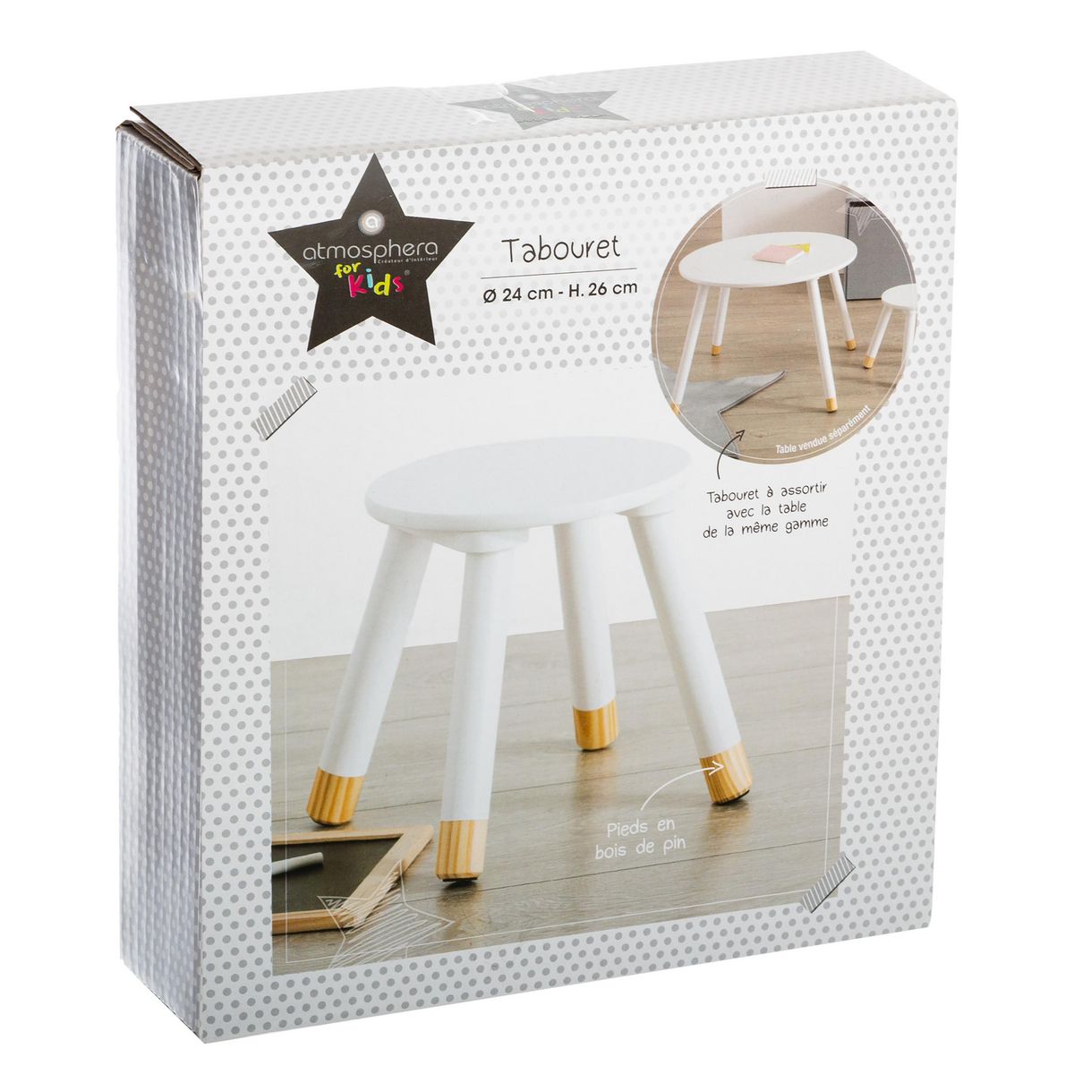 ATMOSPHERA Tabouret enfant en bois H27cm SWEET