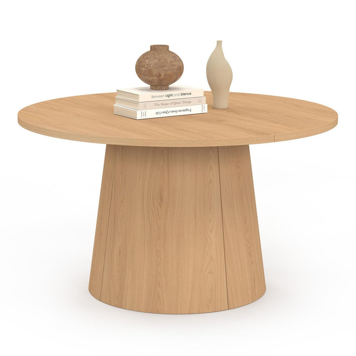 ID MARKET Table basse ronde ANGELE 70 cm pied central bois effet hêtre