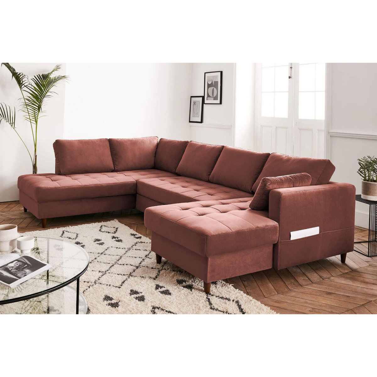 LISA DESIGN Anna - canapé panoramique d'angle gauche - 7 places - convertible avec coffre - en velours