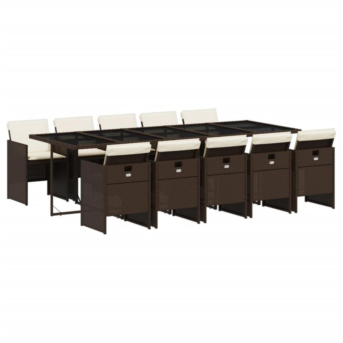 VIDAXL Ensemble a manger de jardin et coussins 11 pcs marron rotin