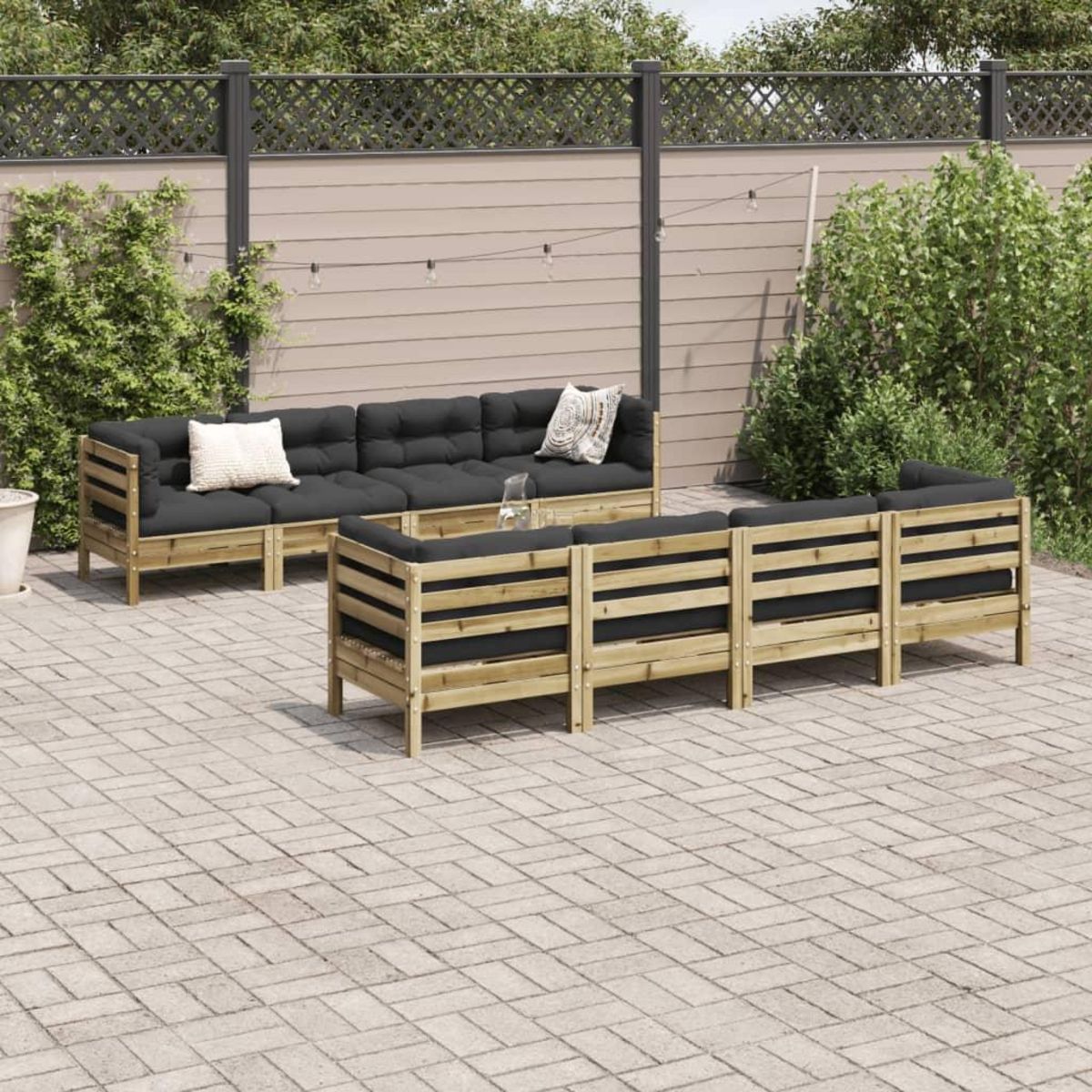 VIDAXL Salon de jardin 9 pcs avec coussins bois de pin impregne