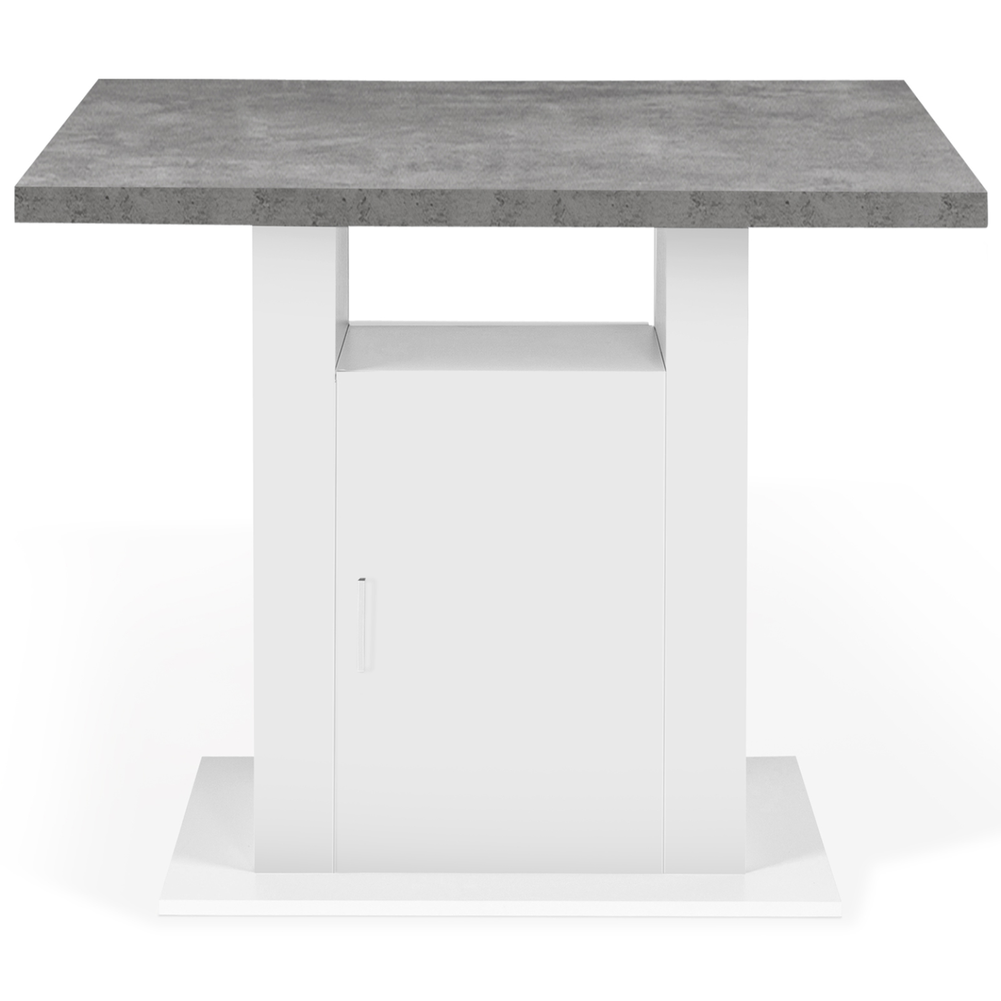 Voir la diapositive 5 : ID MARKET Ilot central ugo 110 cm plateau effet béton et blanc avec rangements