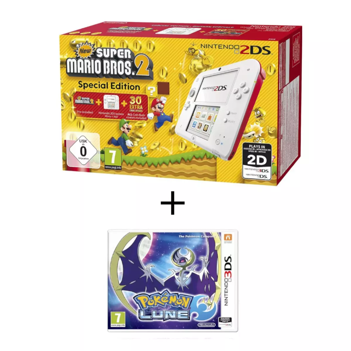 Console 2DS New Super Mario Bros 2 + Pokemon Lune 3DS