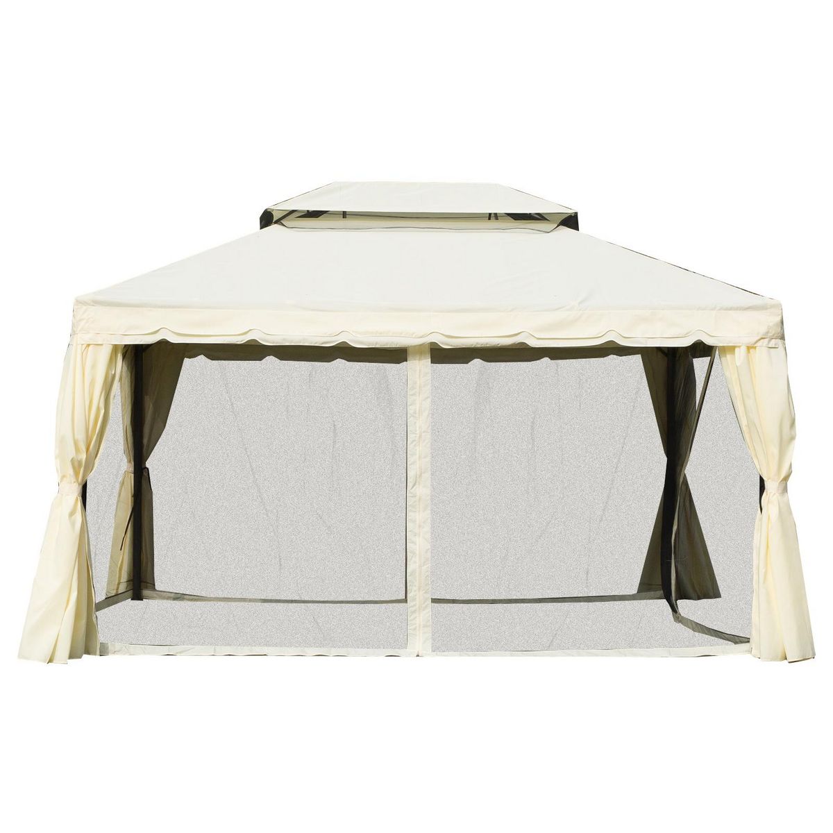 OUTSUNNY Tonnelle barnum pavillon de jardin style colonial double toit toile moustiquaires et toiles amovibles 3,9L x 2,9l x 2,7H m écru