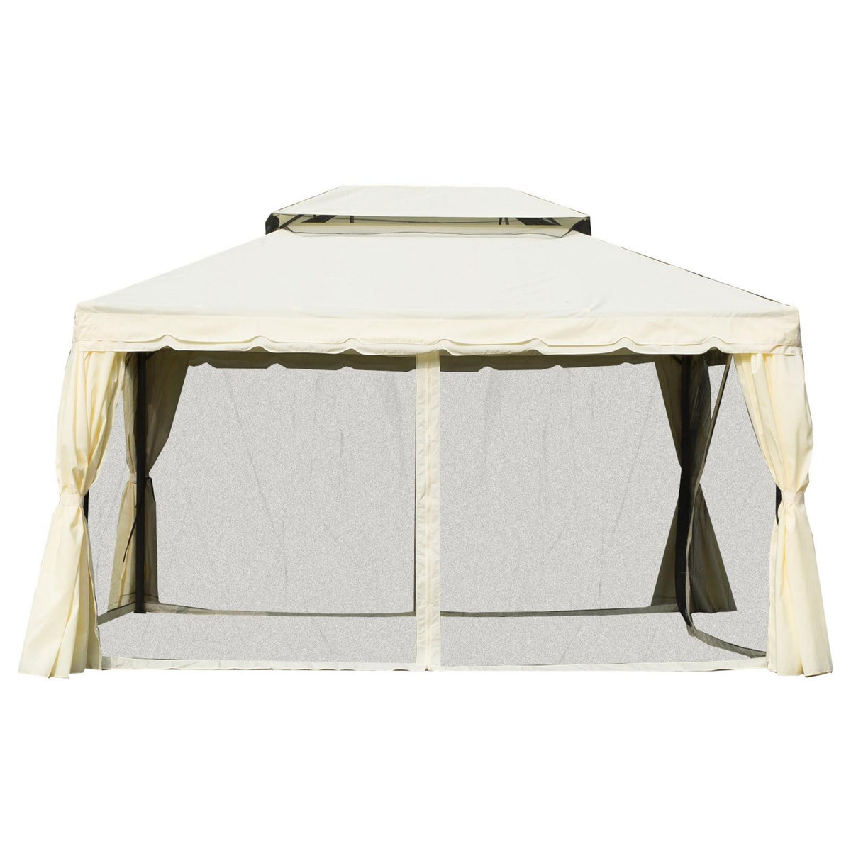 OUTSUNNY Tonnelle barnum pavillon de jardin style colonial double toit toile moustiquaires et toiles amovibles 3,9L x 2,9l x 2,7H m écru