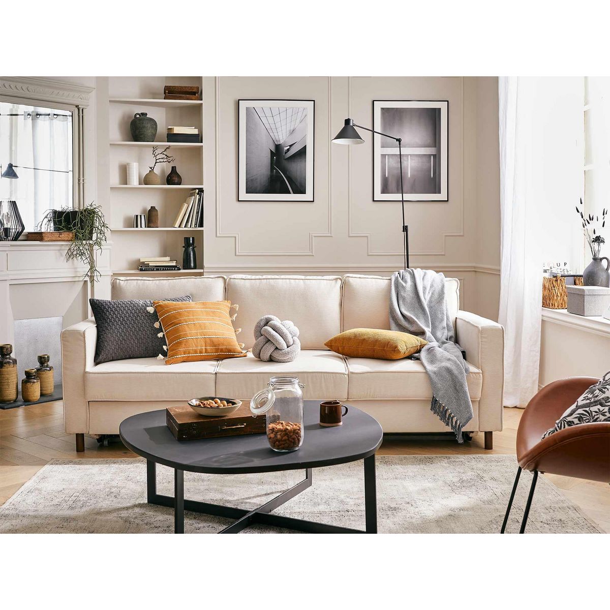 LISA DESIGN Jake - canapé 3 places - convertible - en velours côtelé