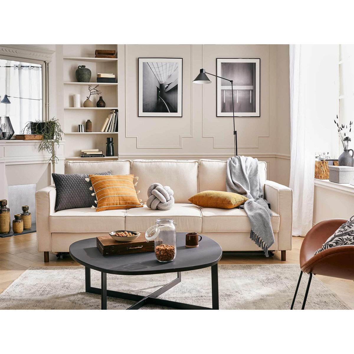 LISA DESIGN Jake - canapé 3 places - convertible - en velours côtelé