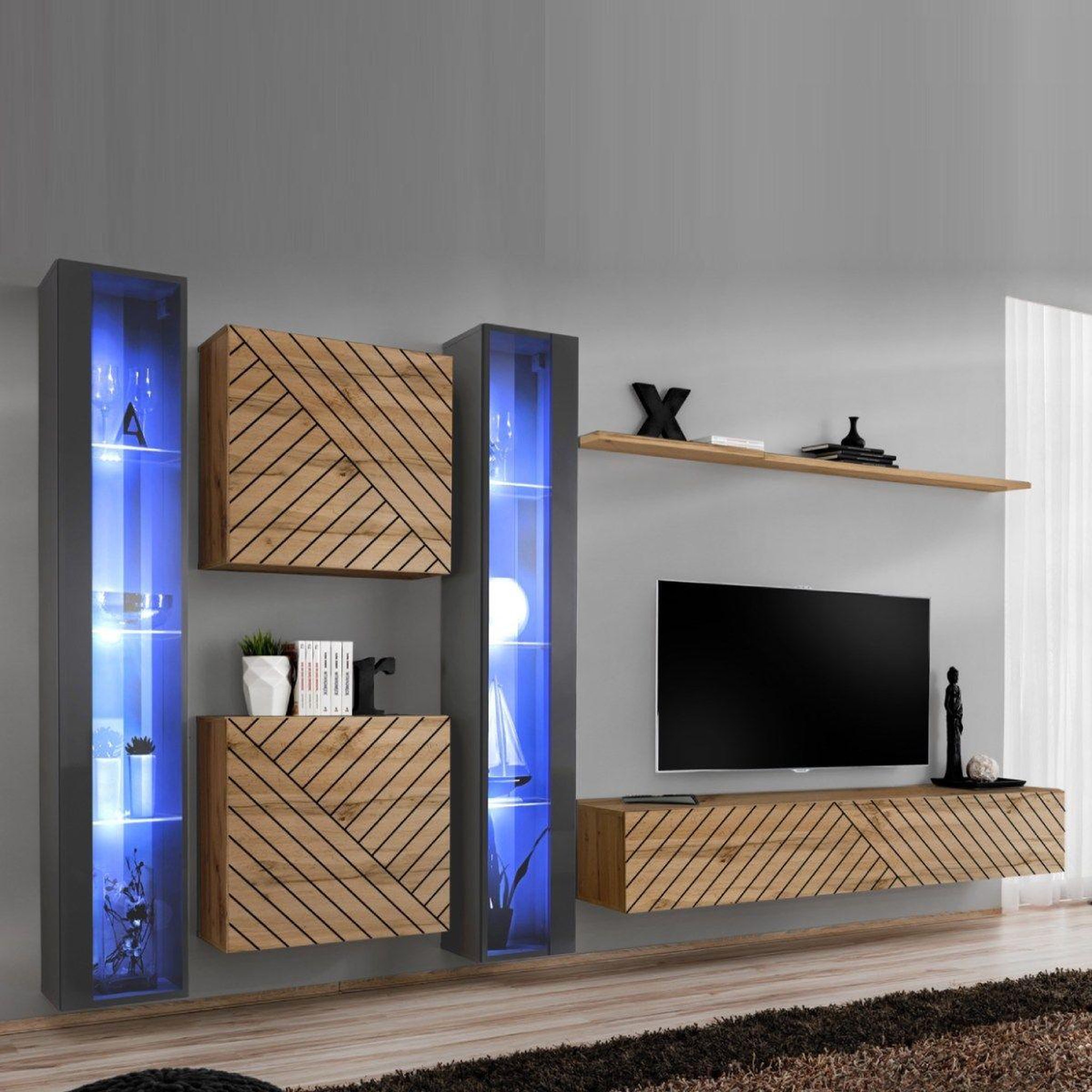 Voir la diapositive 1 : Paris Prix Ensemble meuble tv  switch lamel xvi  330cm naturel & gris