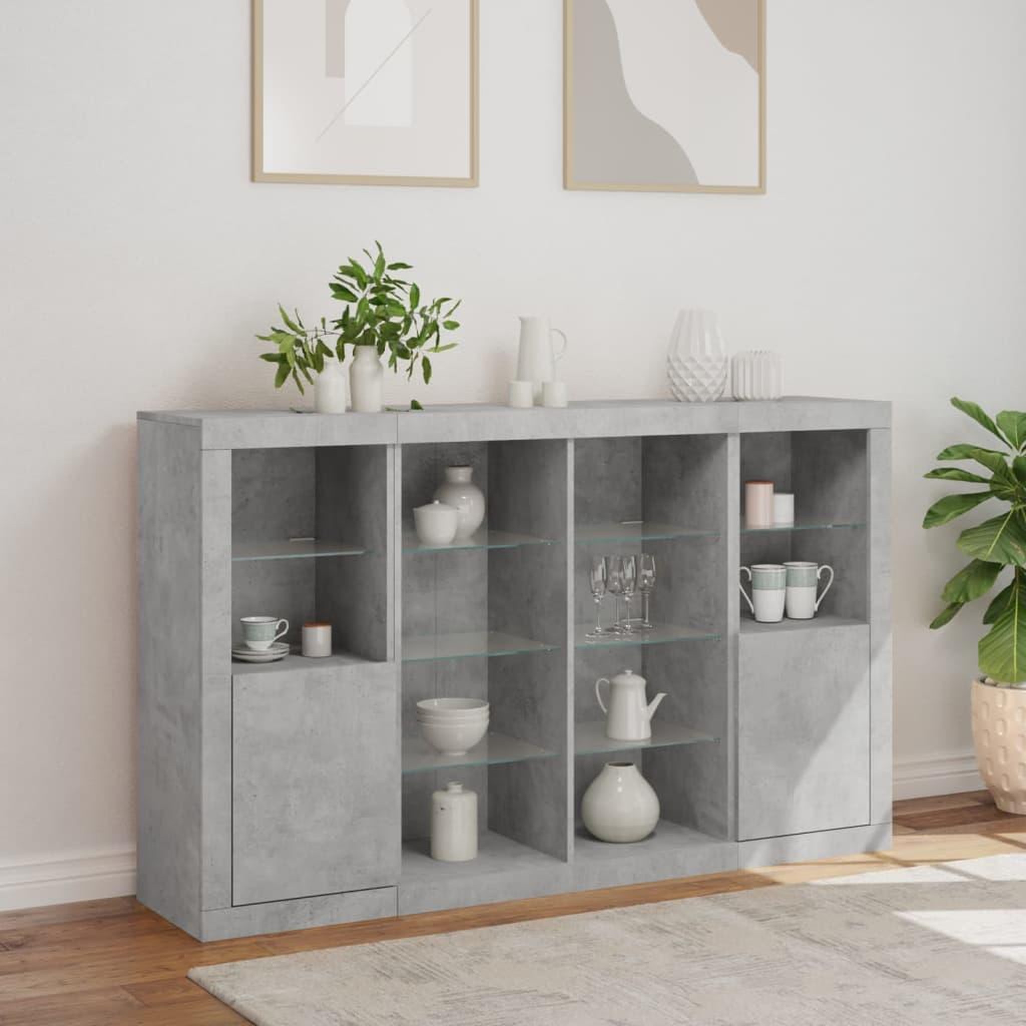 Voir la diapositive 4 : VIDAXL Buffets avec lumieres LED 3 pcs gris beton bois d'ingenierie