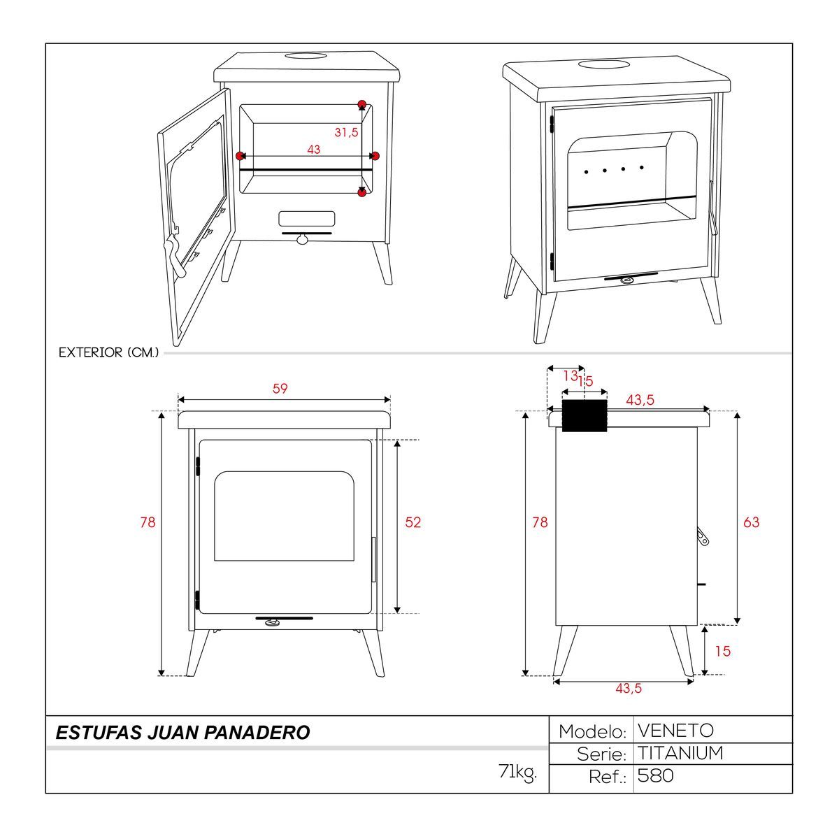 Juan Panadero Poêle à bois VENETO TITANIUM 8 Kw