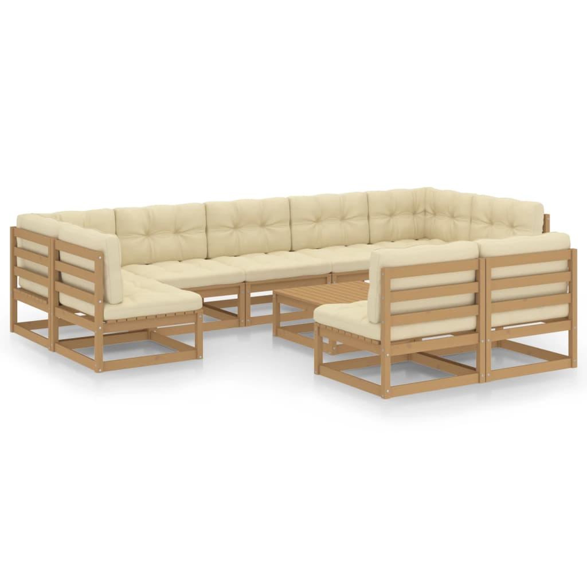 Voir la diapositive 2 : VIDAXL Salon de jardin 10 pcs avec coussins Marron miel Bois de pin