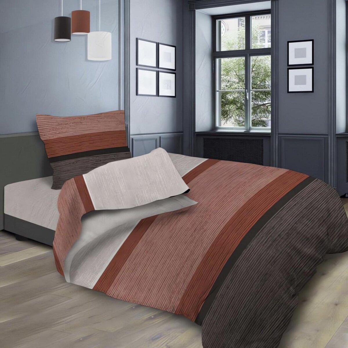 SOLEIL D'OCRE Parure de draps STRIPE, 100% coton 57 fils/cm2, par Soleil d'ocre