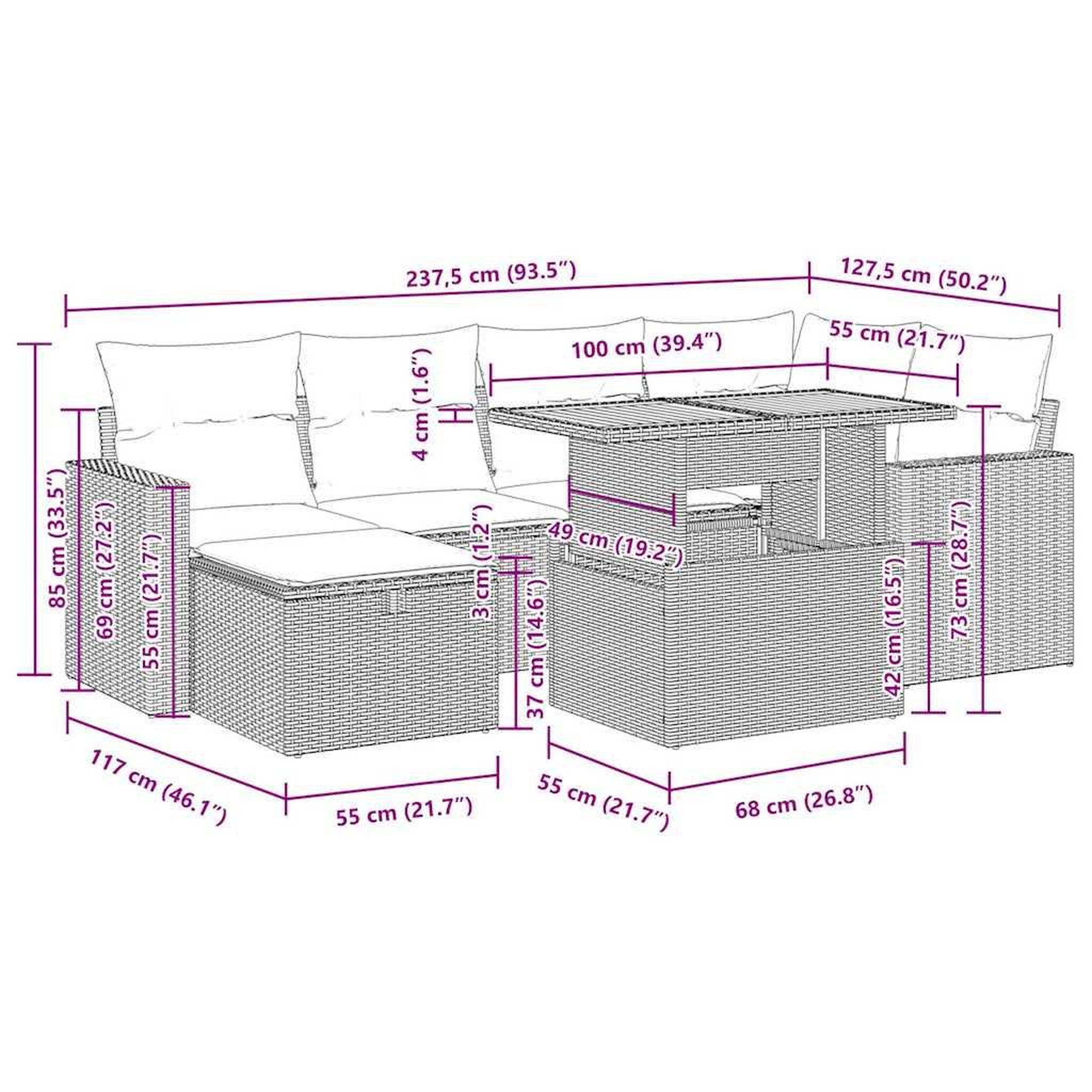 Voir la diapositive 6 : VIDAXL Salon de jardin avec coussins 8 pcs beige resine tressee acacia
