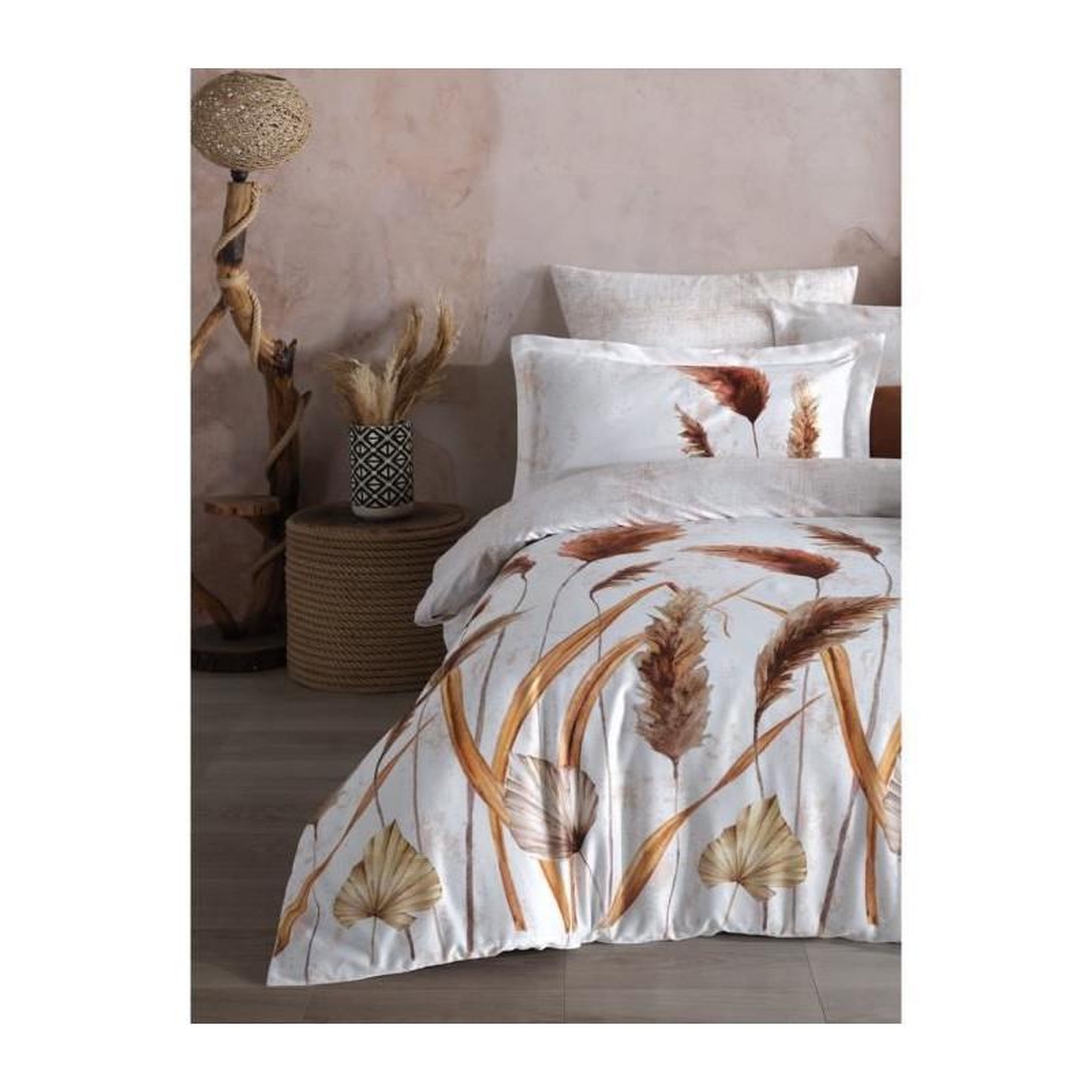 Voir la diapositive 2 : GENERIQUE Parure de lit - 182TRK63448 - 1 housse de couette 220 x 240 cm + 2 taies d'oreiller 60 x 60 cm - Satiné 100% coton - Blanc