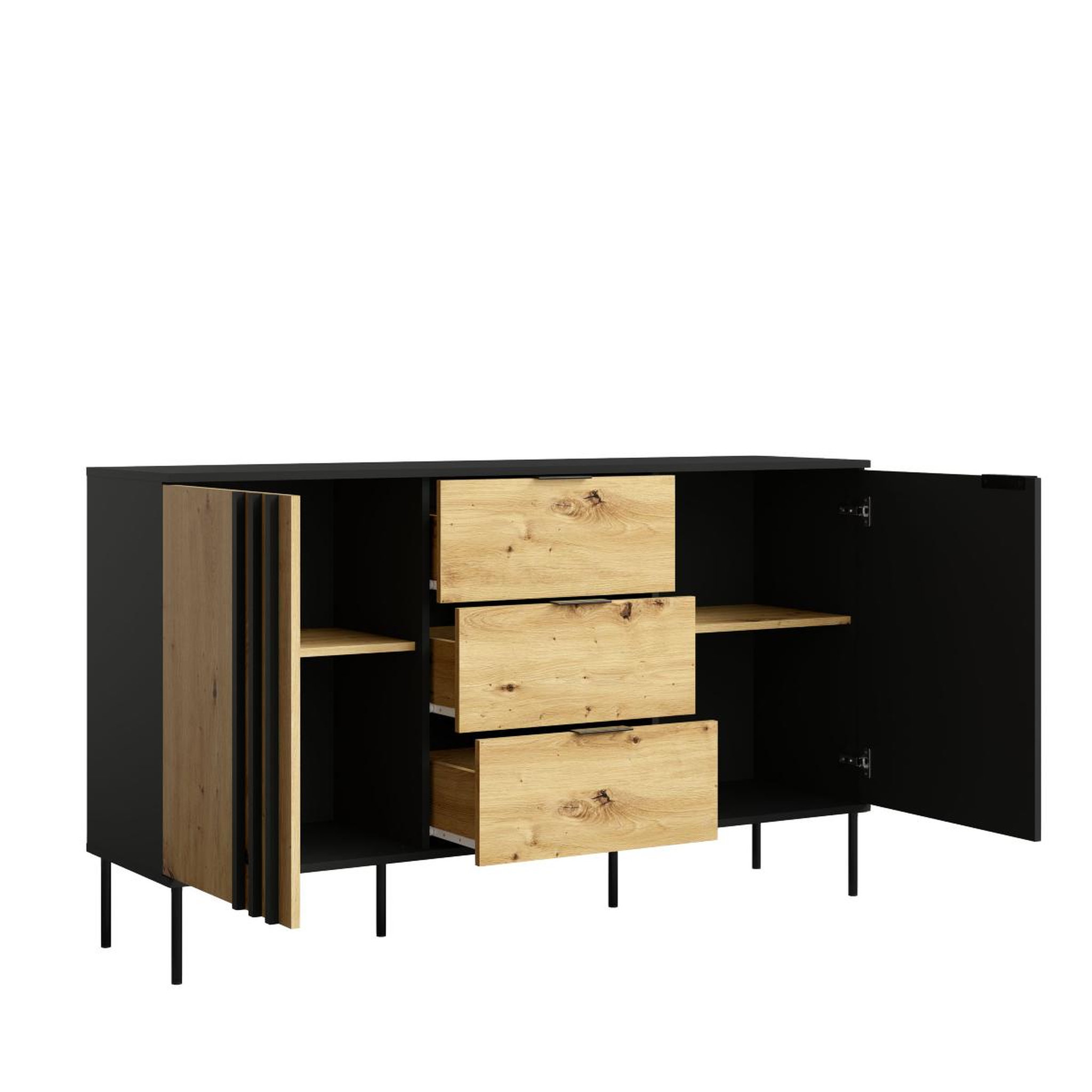 Voir la diapositive 3 : JLC KREATION Buffet bas moderne noir et bois 165cm irina