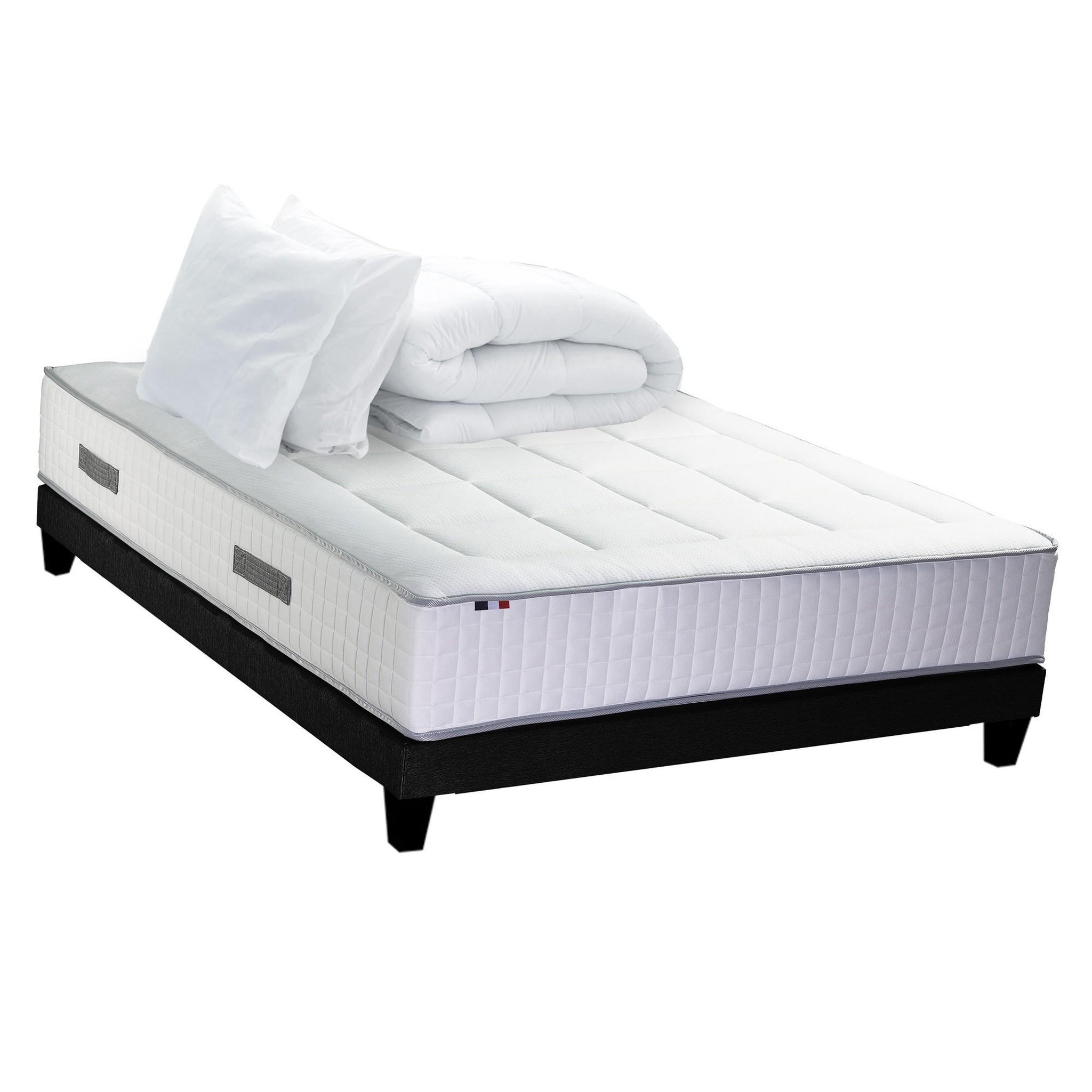 Voir la diapositive 1 : IDLITERIE Ensemble matelas Ressort 7 zones + sommier + oreiller + couette - FABRICATION FRANCAISE