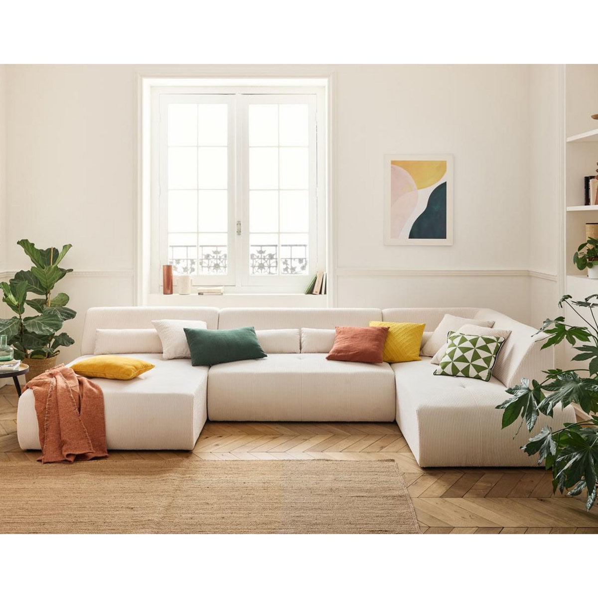 LISA DESIGN Onyx - canapé panoramique d'angle droit 7 places - en velours côtelé