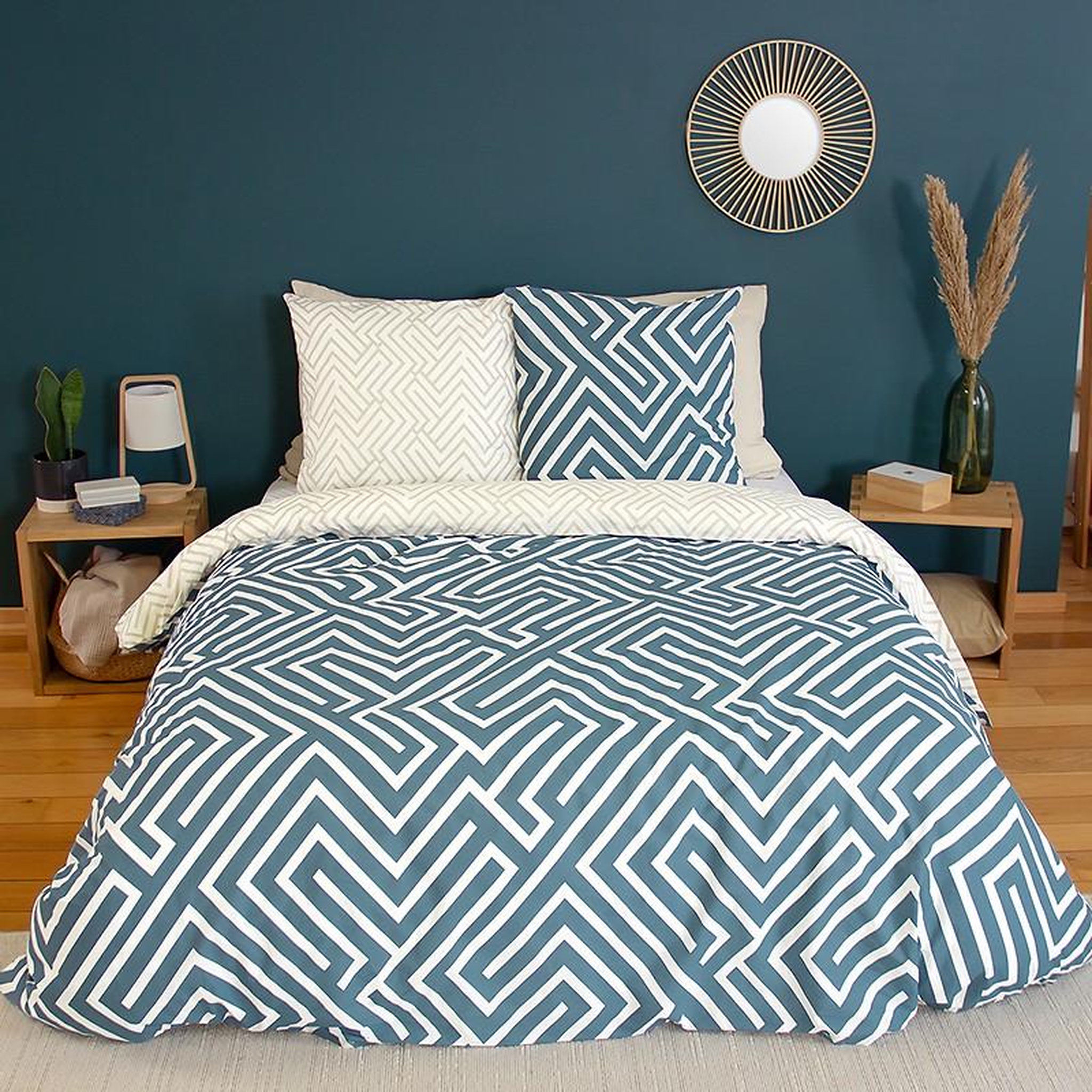 Home collection Parure De Couette 100% Coton 52 Fils, Phosy. Coloris disponibles : Bleu
