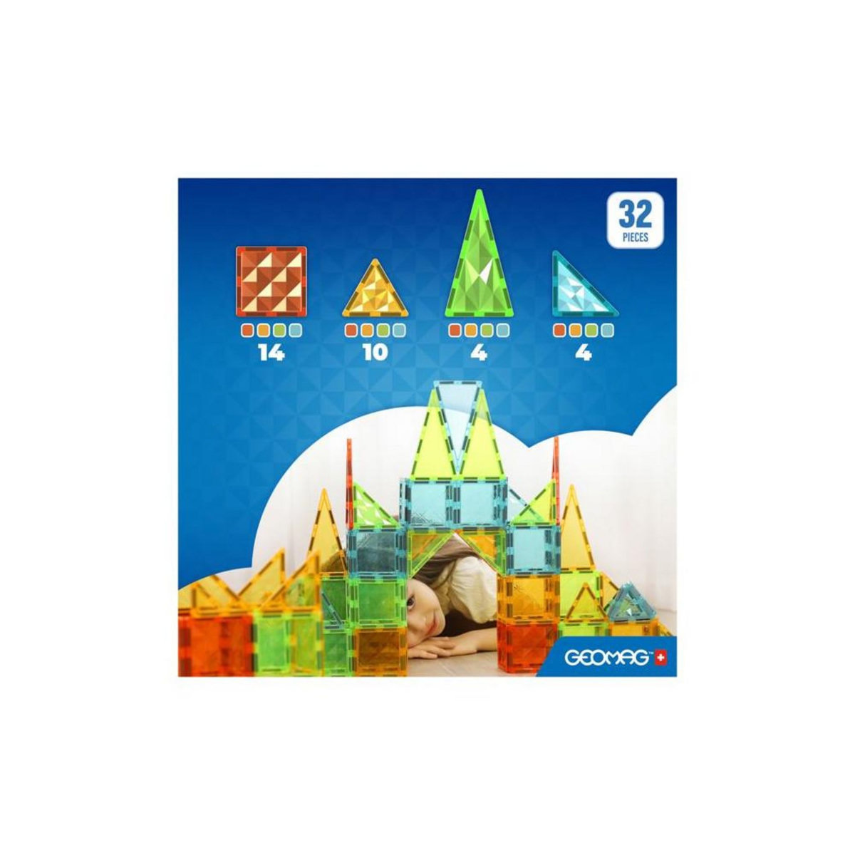 Geomag Tuiles magnétiques - GEOMAG - Tiles Gems 4101 - 32 pieces - Formes géométriques - Effet cristal