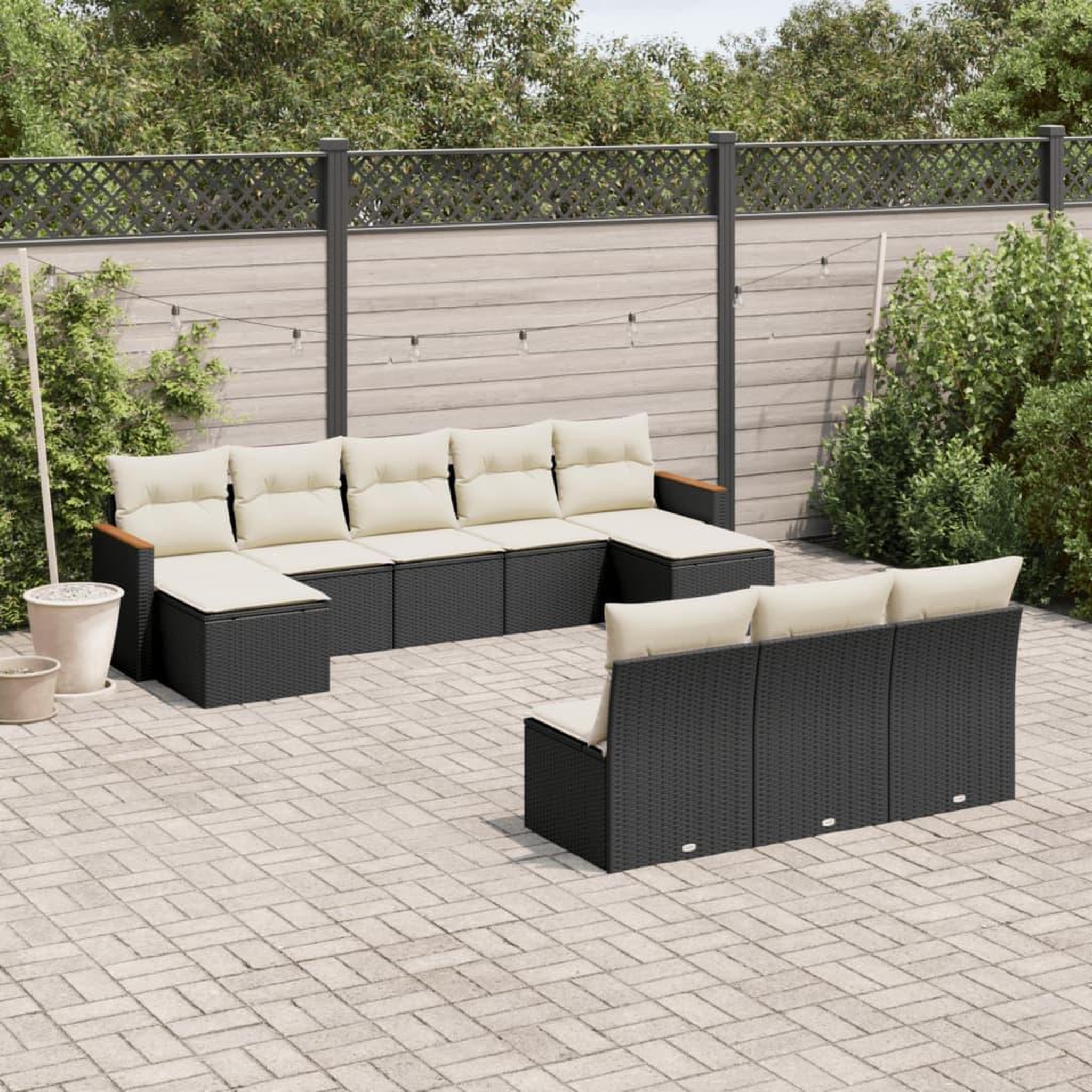 VIDAXL Salon de jardin 10 pcs avec coussins noir resine tressee