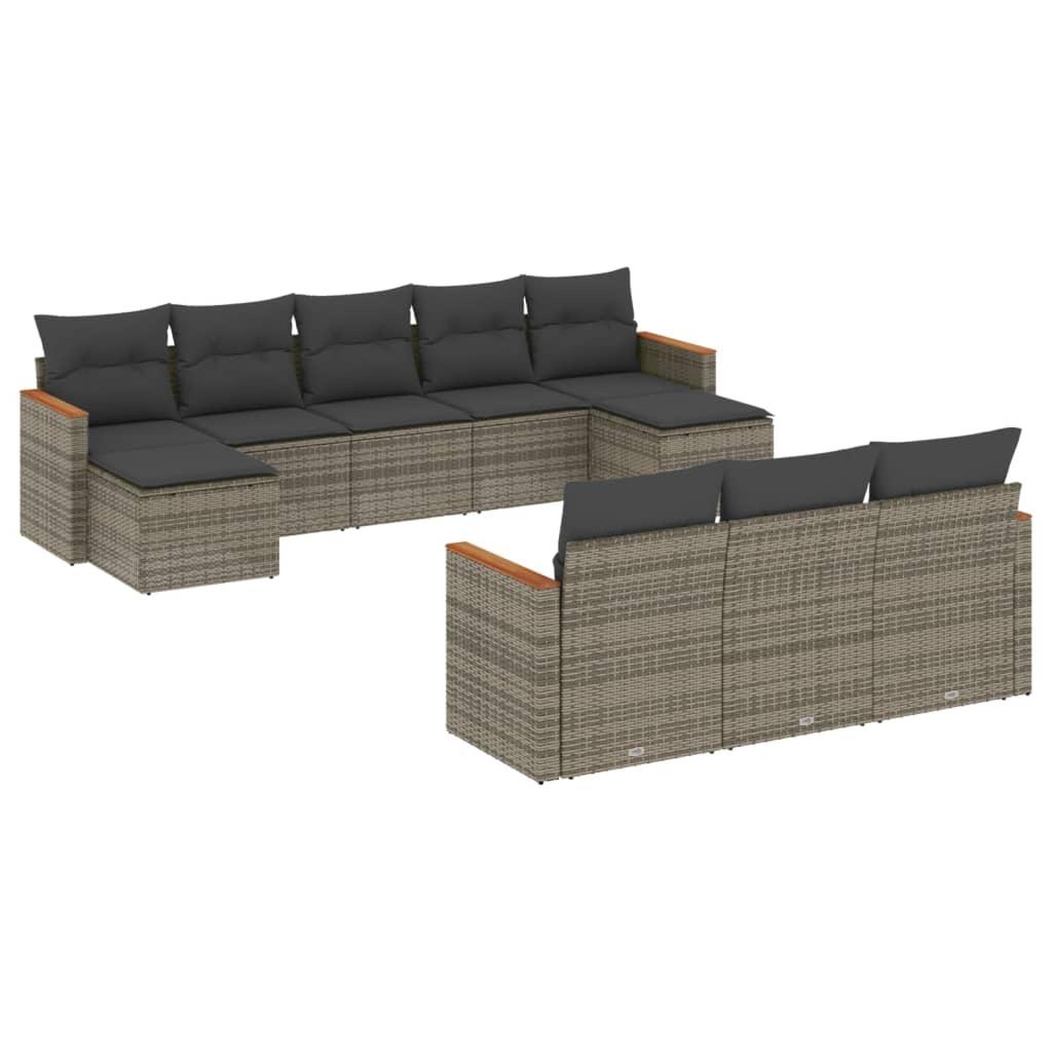 Voir la diapositive 2 : VIDAXL Salon de jardin avec coussins 10 pcs gris resine tressee