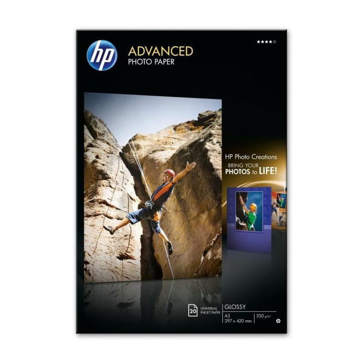 HP Papier Photo Brillant HP - 20 feuilles A3 - Compatible avec HP Photosmart - Jet d'encre