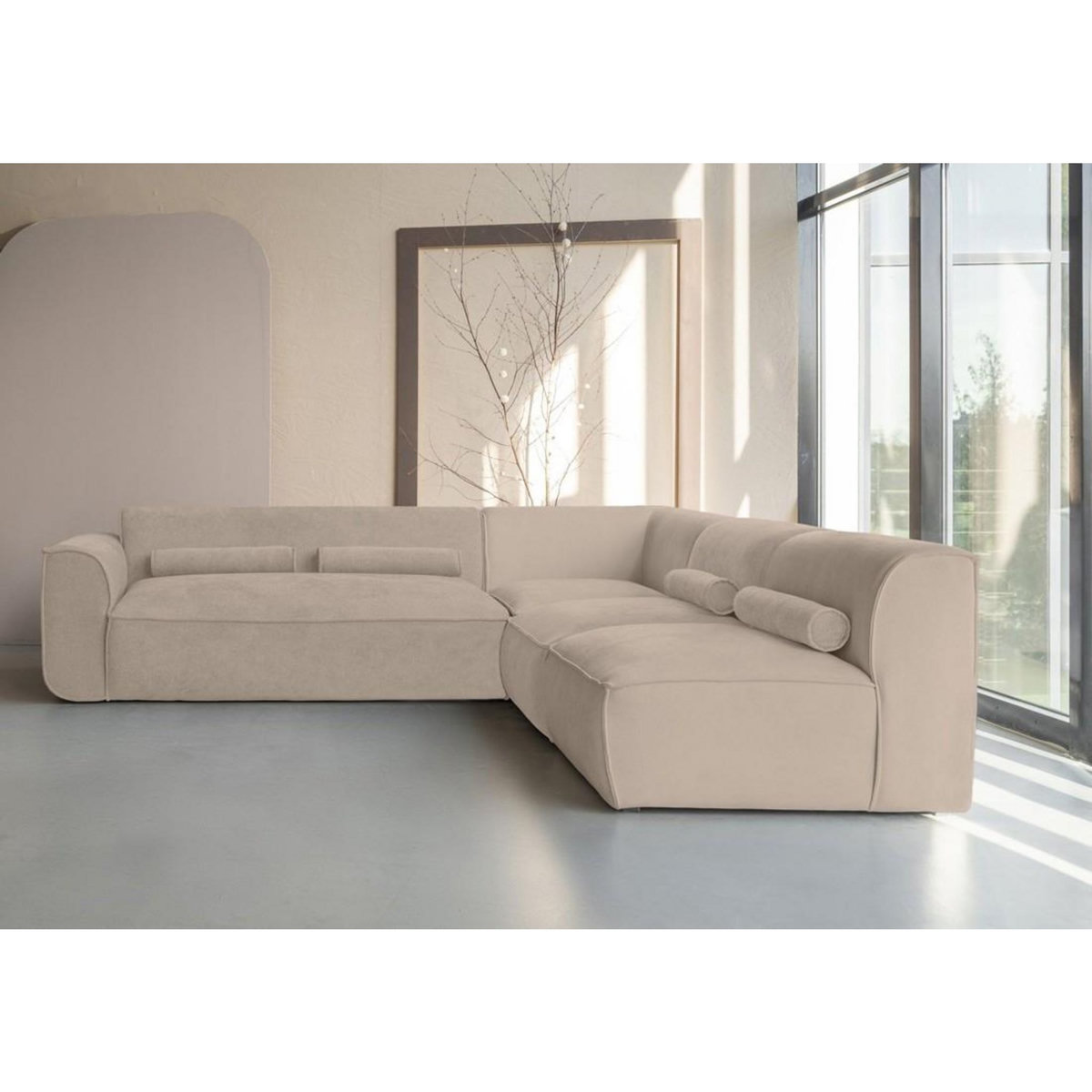 BEST MOBILIER Felix - canapé modulable d'angle droit 5 places en tissu texturé