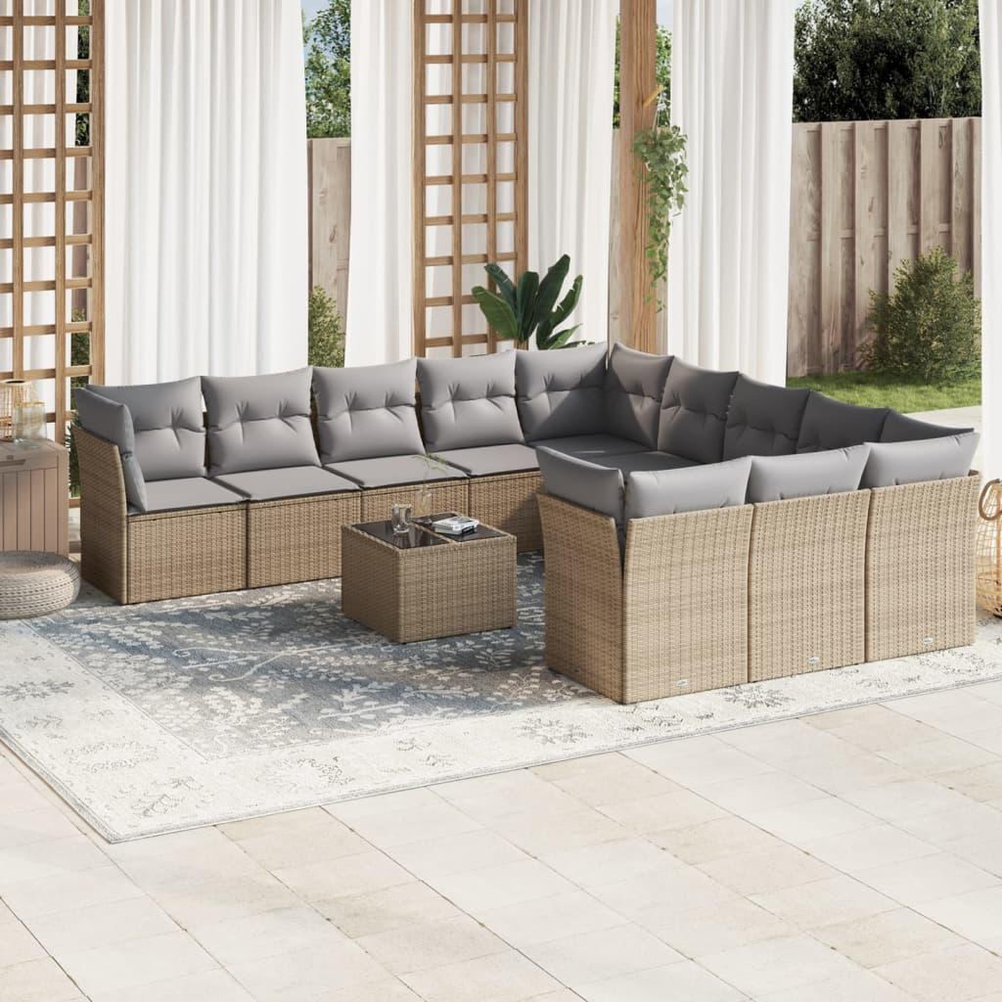 VIDAXL Salon de jardin avec coussins 12 pcs beige resine tressee