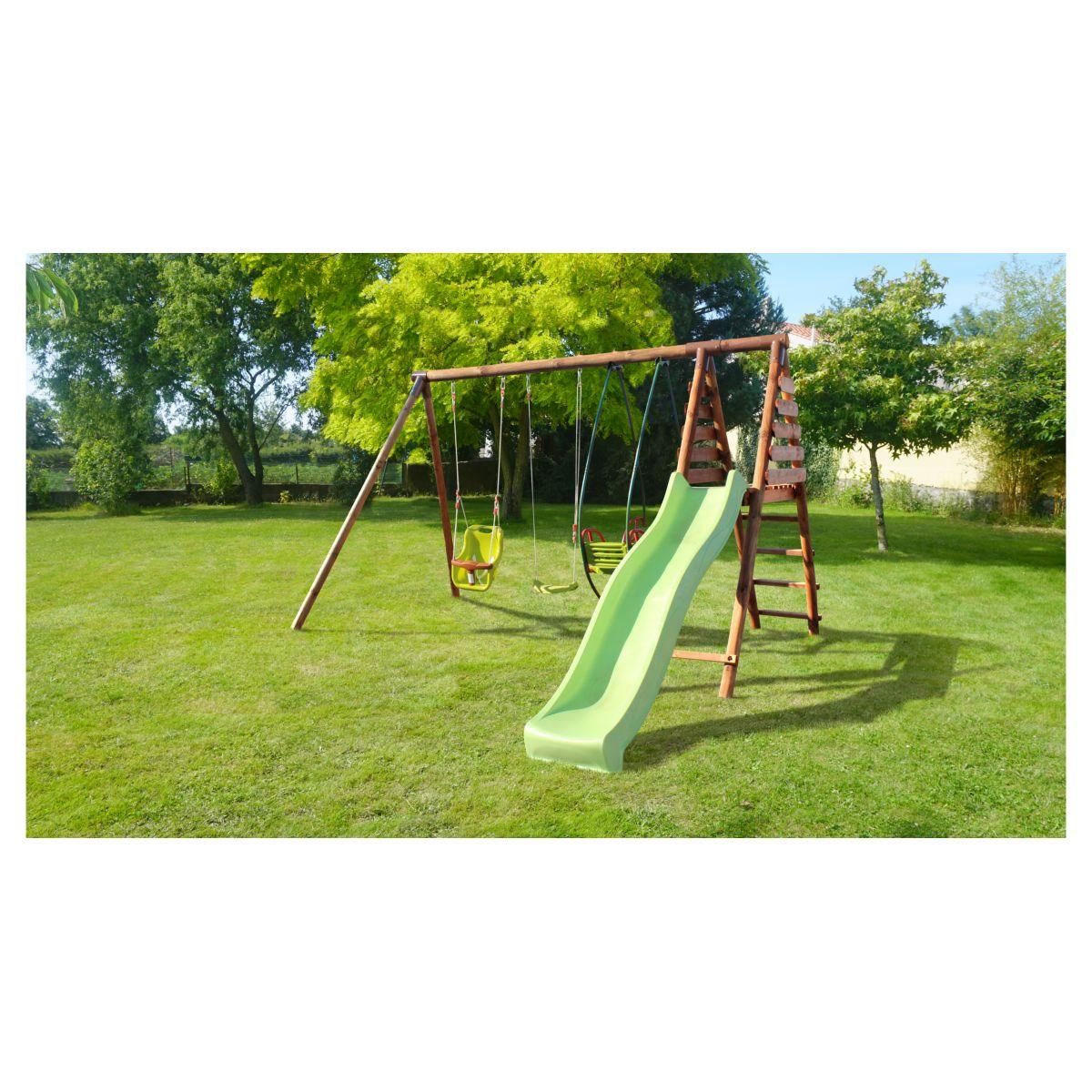 Soulet Portique balançoire avec toboggan - Bois - H2.22m - COLZA