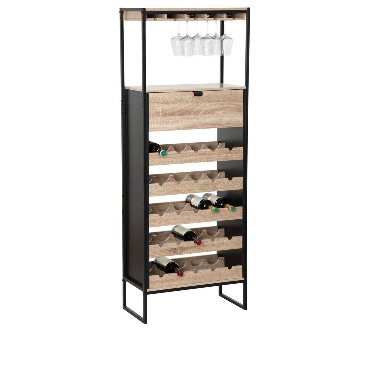 FIVE Meuble bar avec rack pour 25 bouteilles en bois ALIAJ - Noir