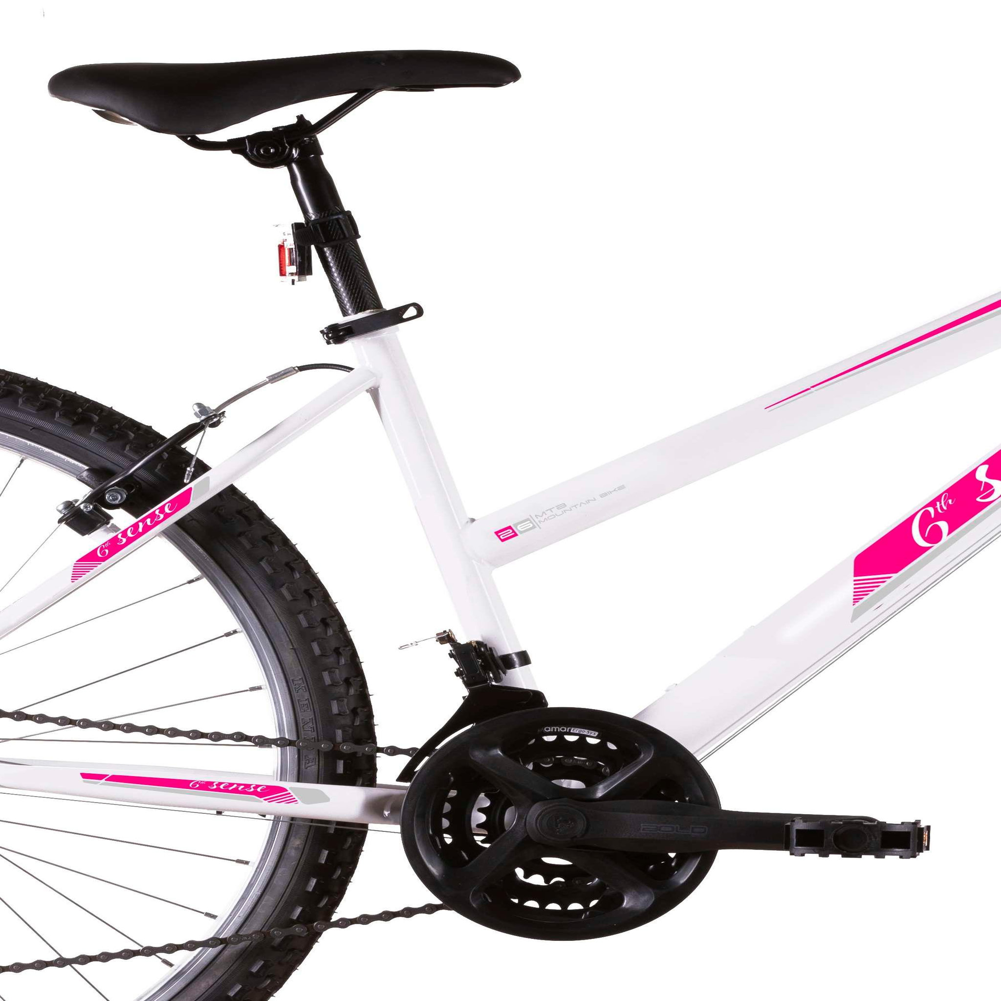 Voir la diapositive 2 : Vélo VTT 26'' Rigide Femme   6ème SENSE  avec cadre acier - 18 vitesses- Freins V-Brake et Jantes en aluminum