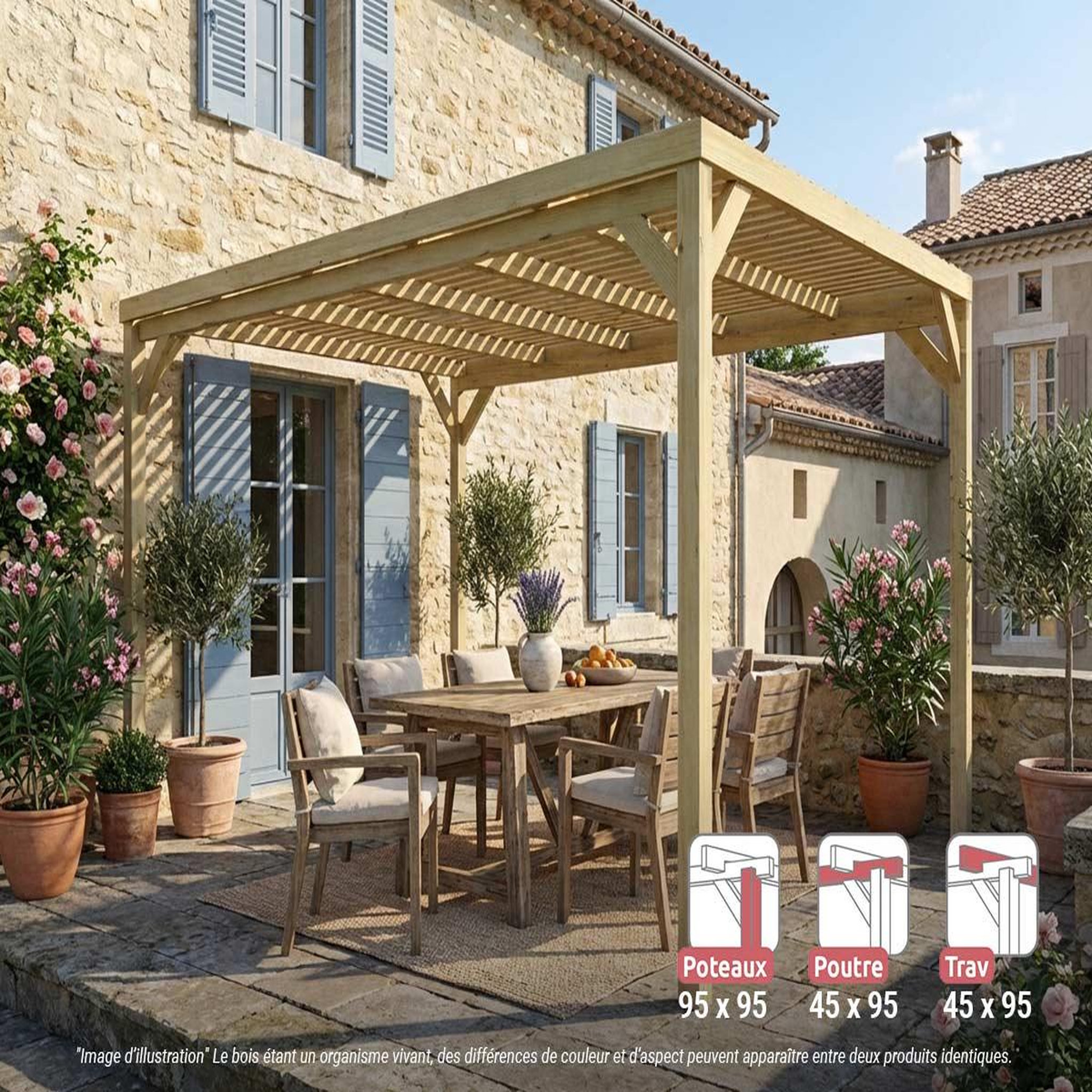 JARDIDECO Pergola en bois toulouse avec toit semi-ouvert 420 x 300 cm - maderland