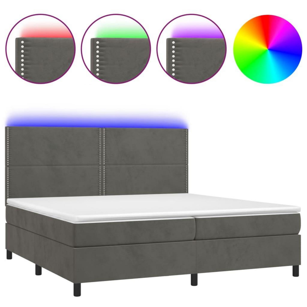 VIDAXL Sommier a lattes de lit matelas et LED Gris fonce 200x200 cm