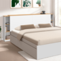 Voir la diapositive 2 : ID MARKET Tête de lit sur pied extensible avec chevets coulissants CATBA pour lit 140 et 160 cm blanc et façon bois