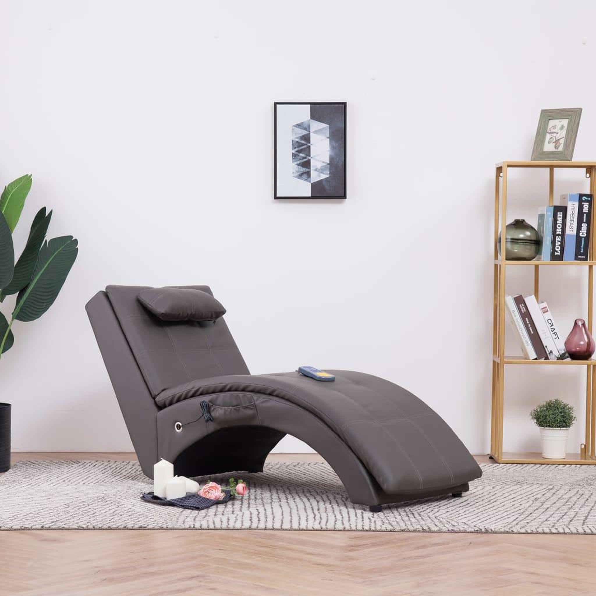 Voir la diapositive 1 : VIDAXL Chaise longue de massage avec oreiller Gris Similicuir