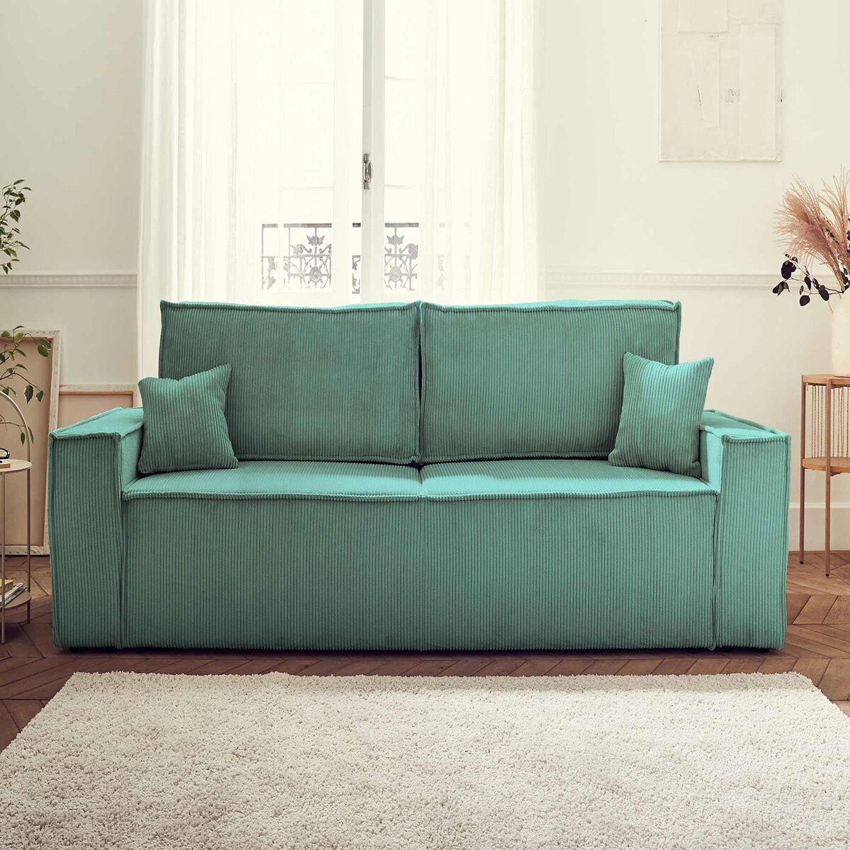 BEST MOBILIER Dellia - canapé 3 places convertible - avec coffre - en velours côtelé - style contemporain