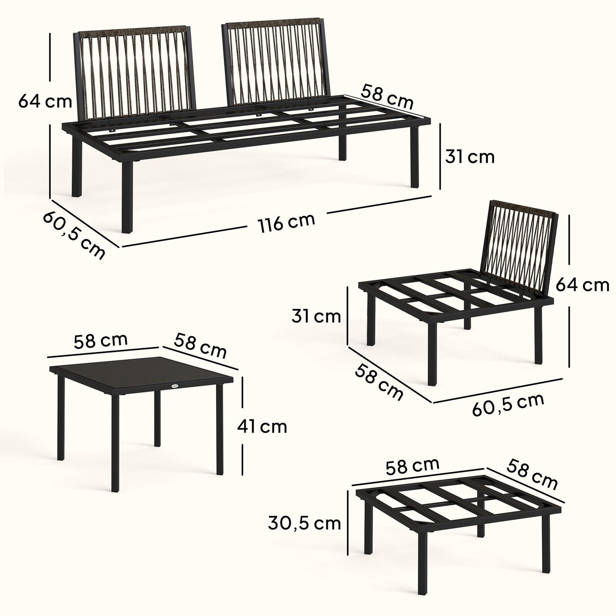 Voir la diapositive 3 : OUTSUNNY Salon de jardin d'angle modulable 6 places avec repose-pieds table basse