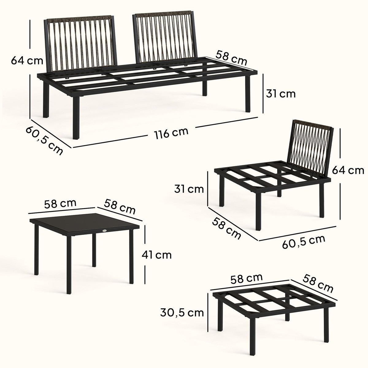 OUTSUNNY Salon de jardin d'angle modulable 6 places avec repose-pieds table basse