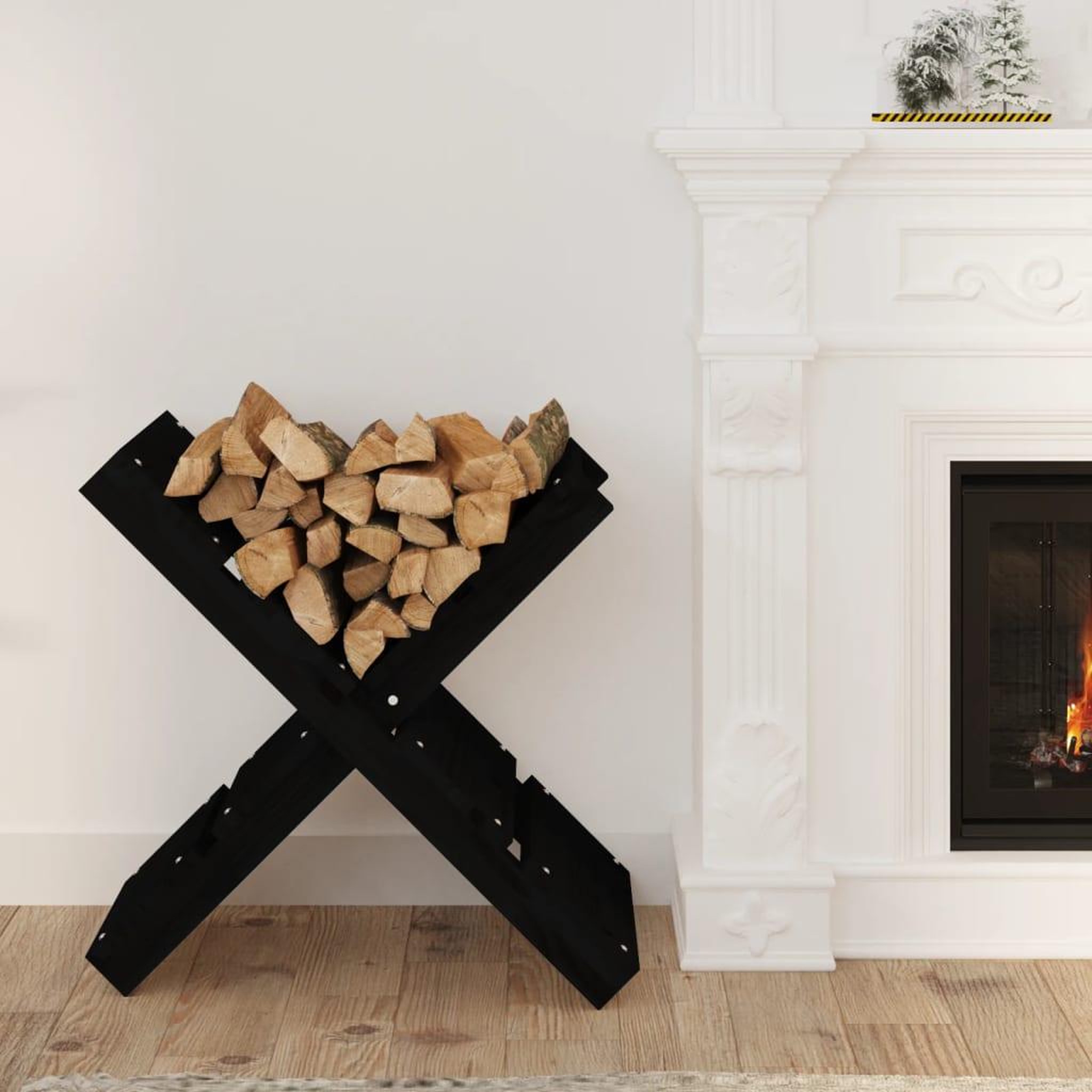 Voir la diapositive 1 : VIDAXL Porte-buches Noir 47x39,5x48 cm Bois massif de pin