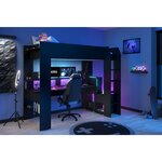 Lit mezzanine gaming à LED 90x200 cm avec bureau et rangement CONNECT