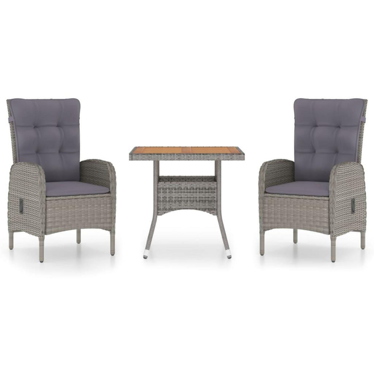 VIDAXL Ensemble a manger de jardin 3 pcs Resine tressee et acacia Gris