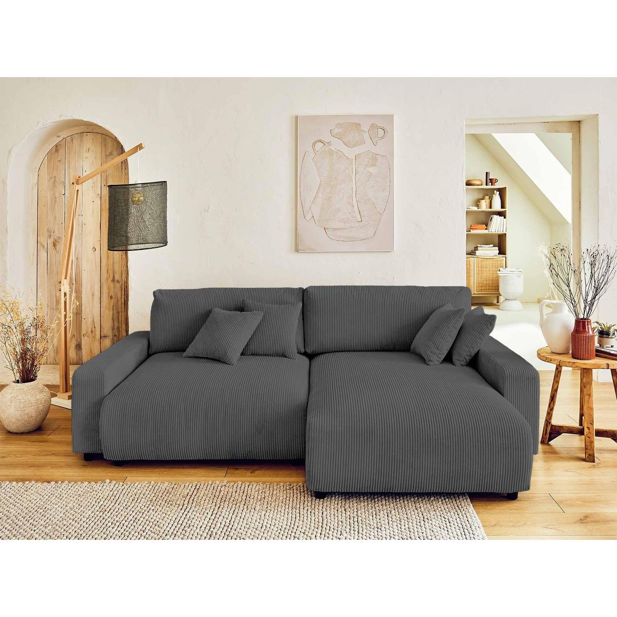 LISA DESIGN Pivoine - canapé d'angle réversible - 4 places - convertible avec coffre - en velours côtelé