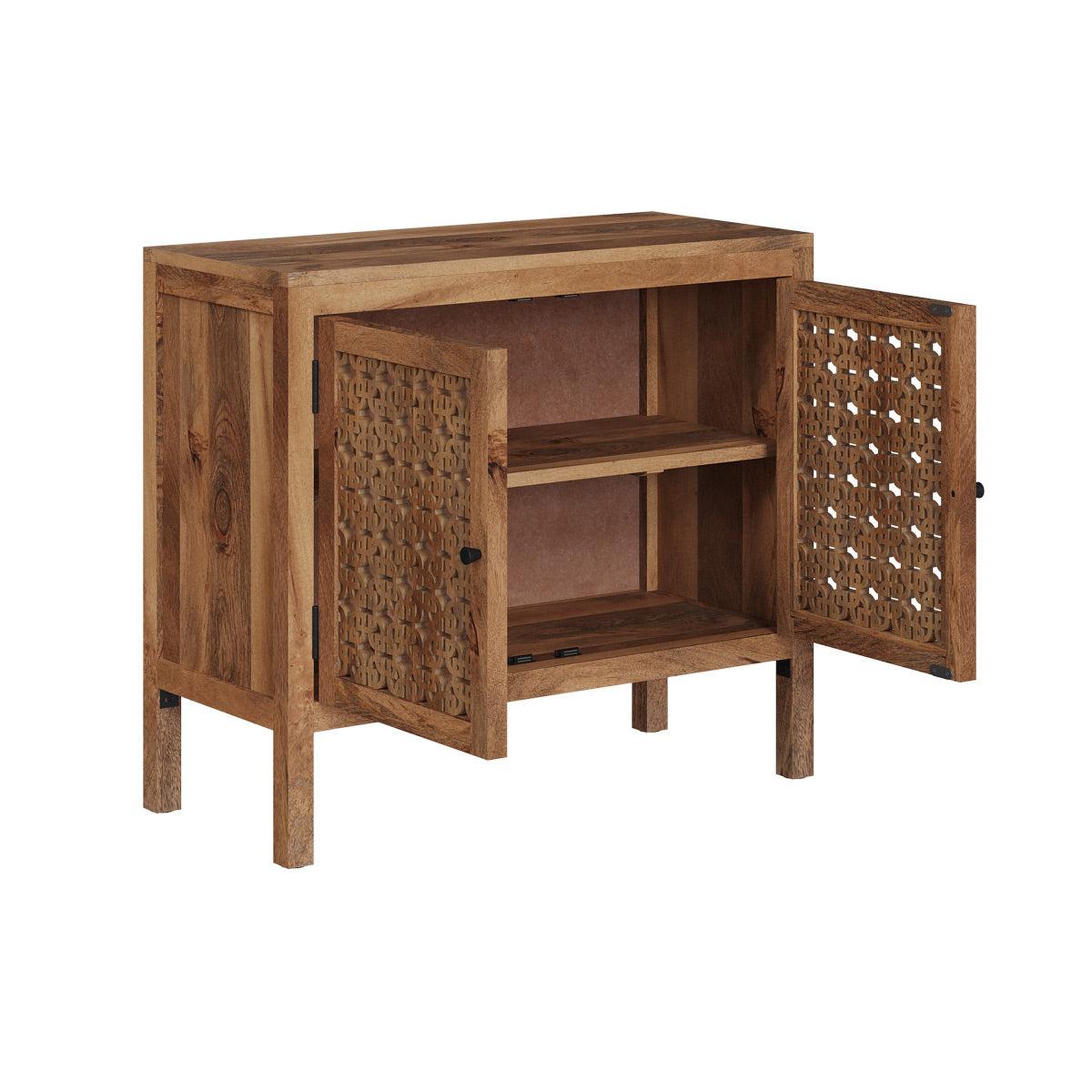 Voir la diapositive 6 : MAISON PAVANE Petit buffet ajouré en bois de manguier-Jaya